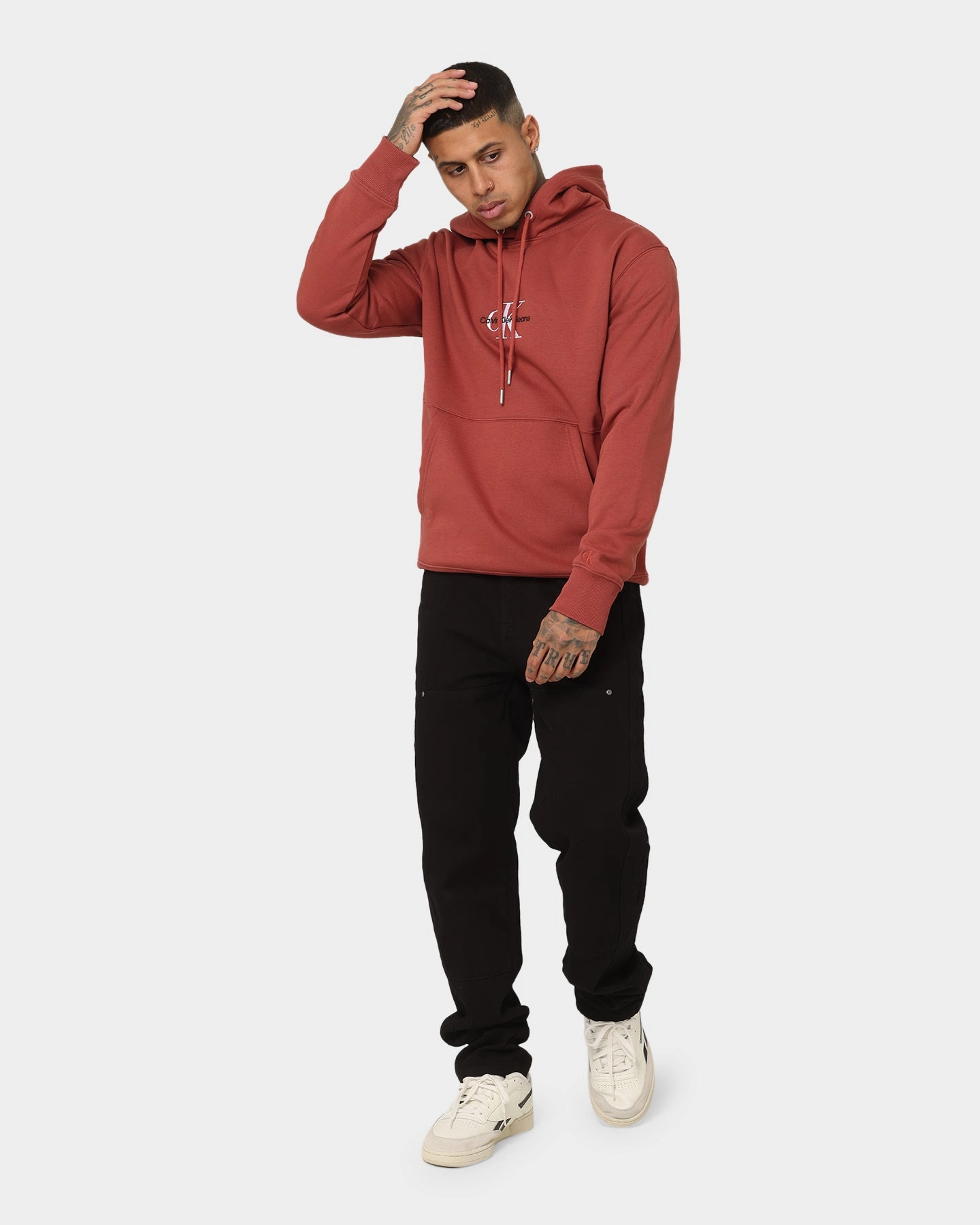 Wilderness Laser Cut Perforations Calvin Klein Monogram Logo Hoodie Terracotta Tile