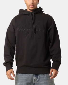 Calvin Klein Premium Monologo Hoodie Black Warm and Practical Schedule