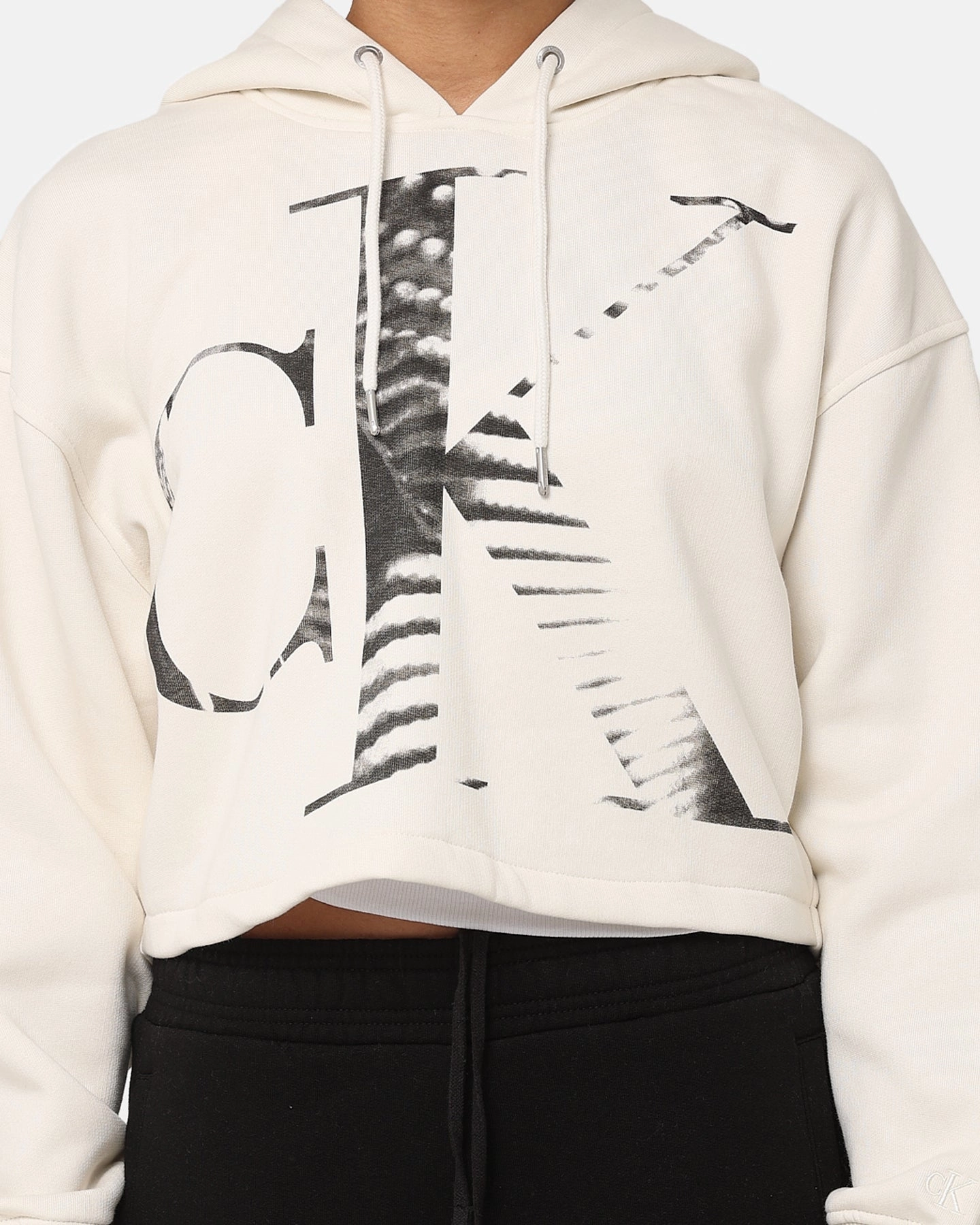 Calvin Klein Women's Blown Up CK Hoodie Ivory Bow-tie
