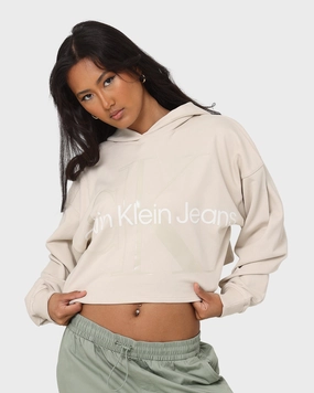 Christmas outfit Passion Calvin Klein Women's Glossy Monogram Hoodie Eggshell