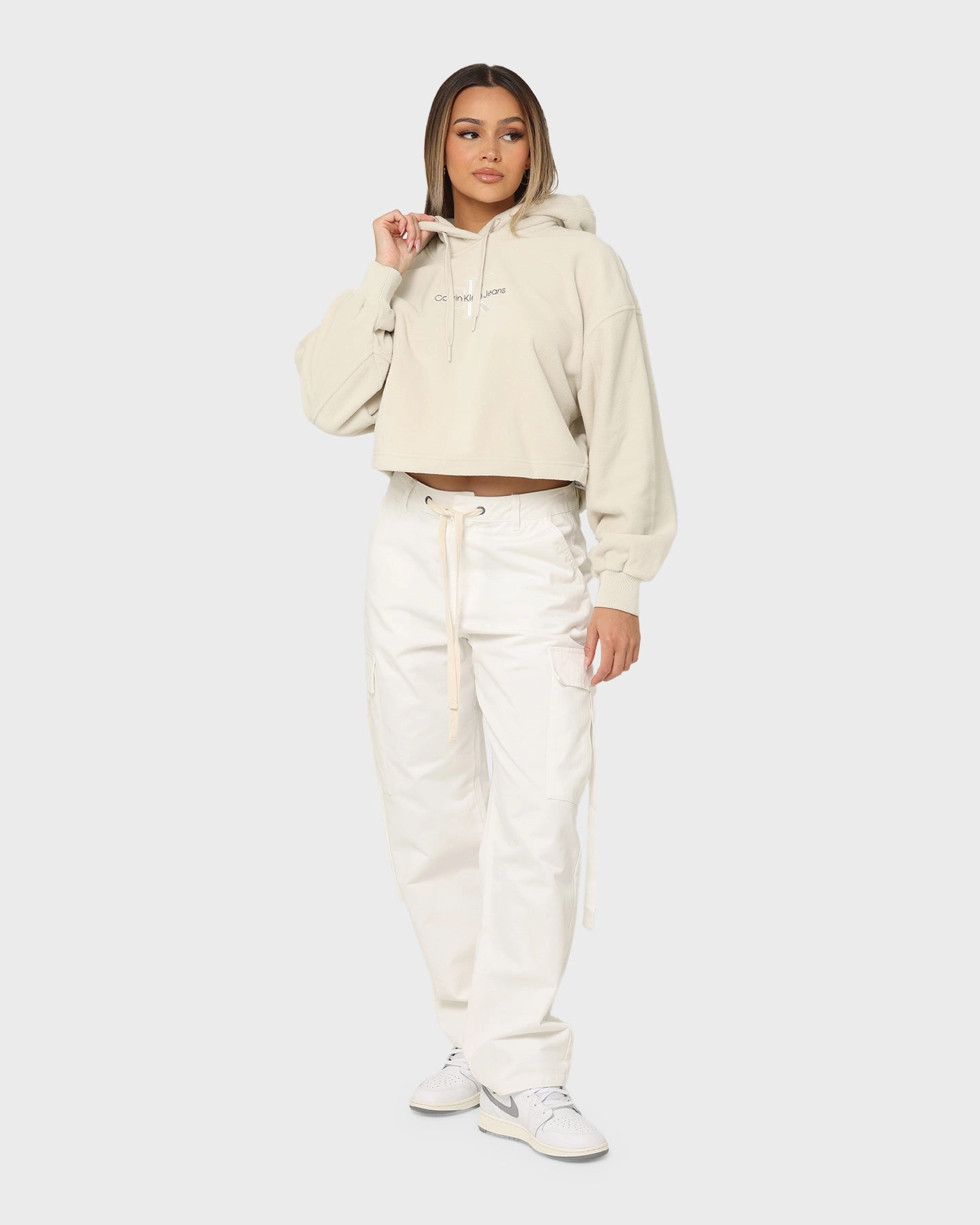 Flexible Seams AbrasionResistant Edging Calvin Klein Women's Polar Fleece Hoodie Eggshell