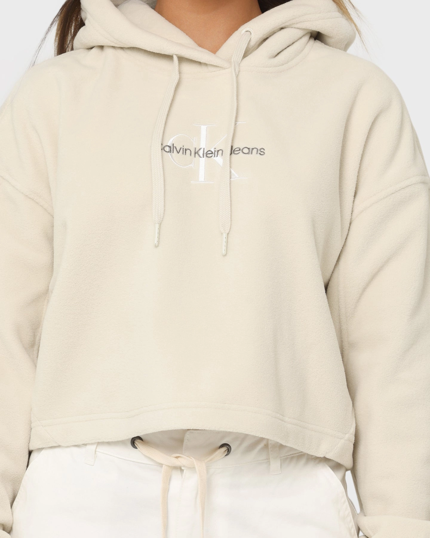 Calvin Klein Women's Polar Fleece Hoodie Eggshell Flex Stretch Material