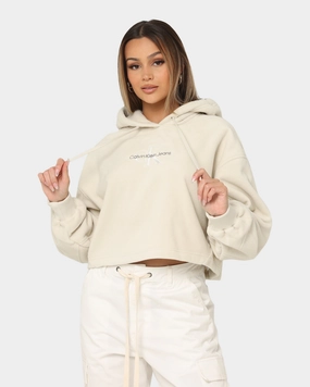 Calvin Klein Women's Polar Fleece Hoodie Eggshell YKK Zipper Internal Security Pocket