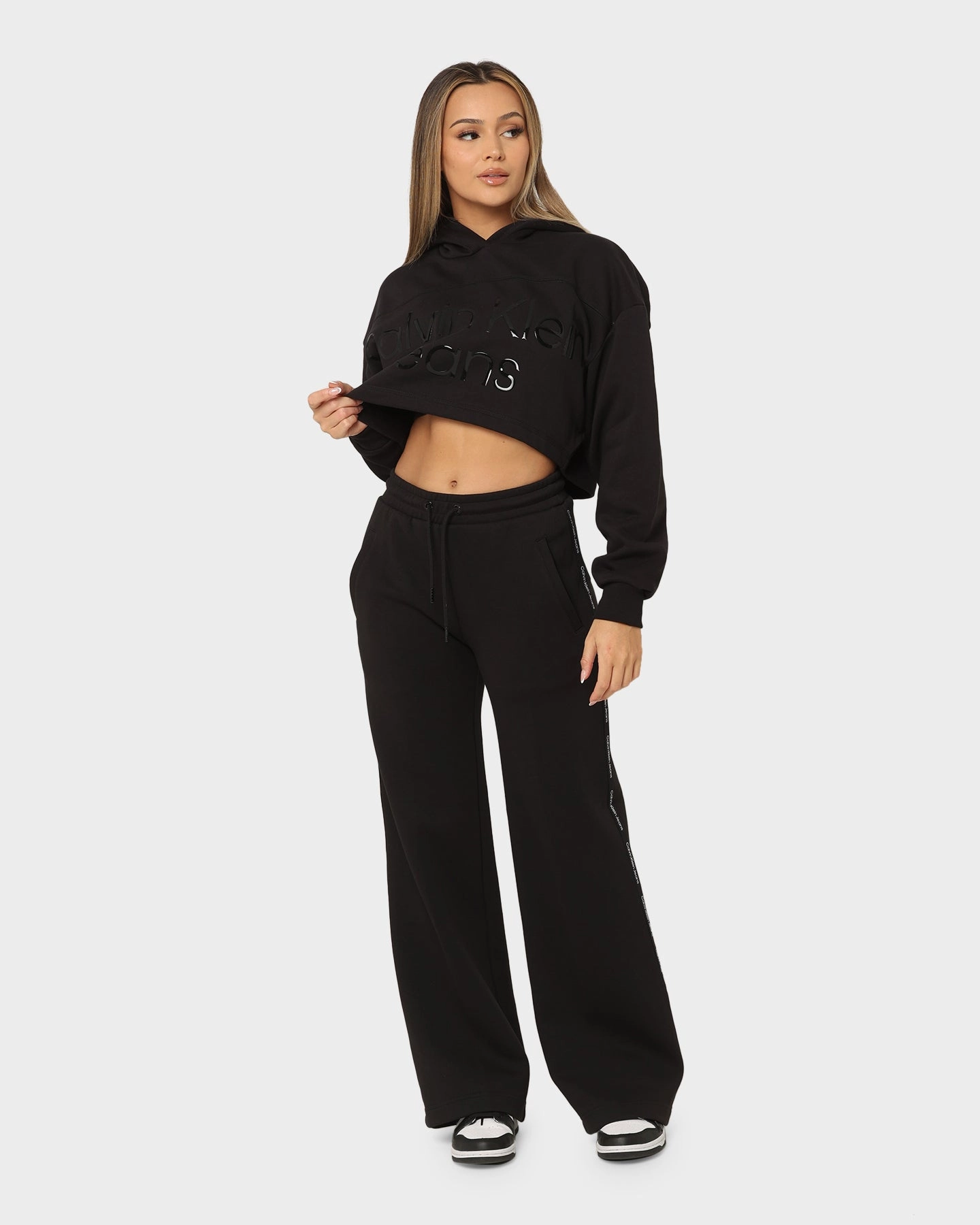 Printed Calvin Klein Women's Shiny Institutional Hoodie Ck Black