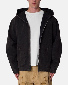 MNML Seamed Zip Up Hoodie Washed Black Ventilated Back Panel
