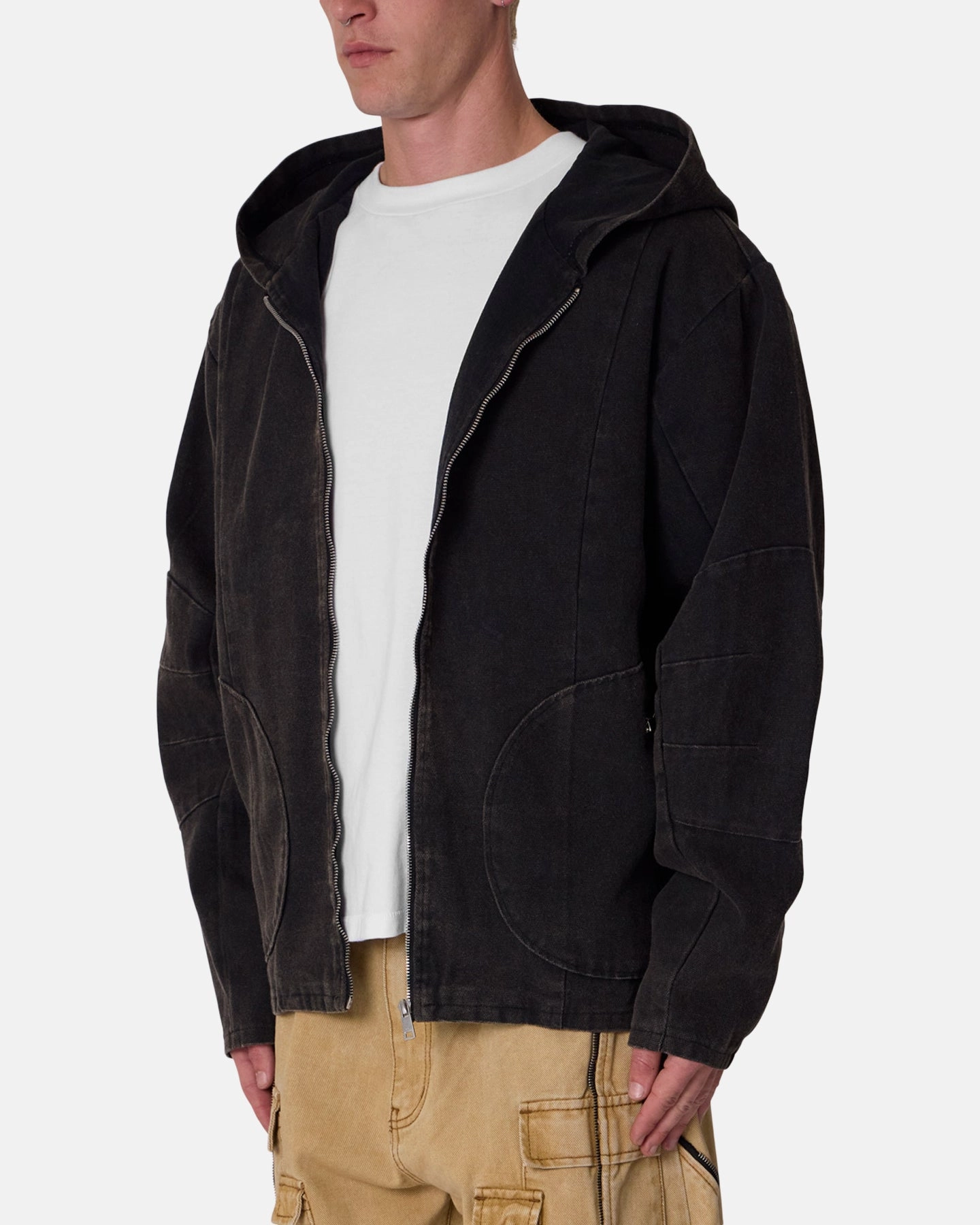 Fitness Dream MNML Seamed Zip Up Hoodie Washed Black