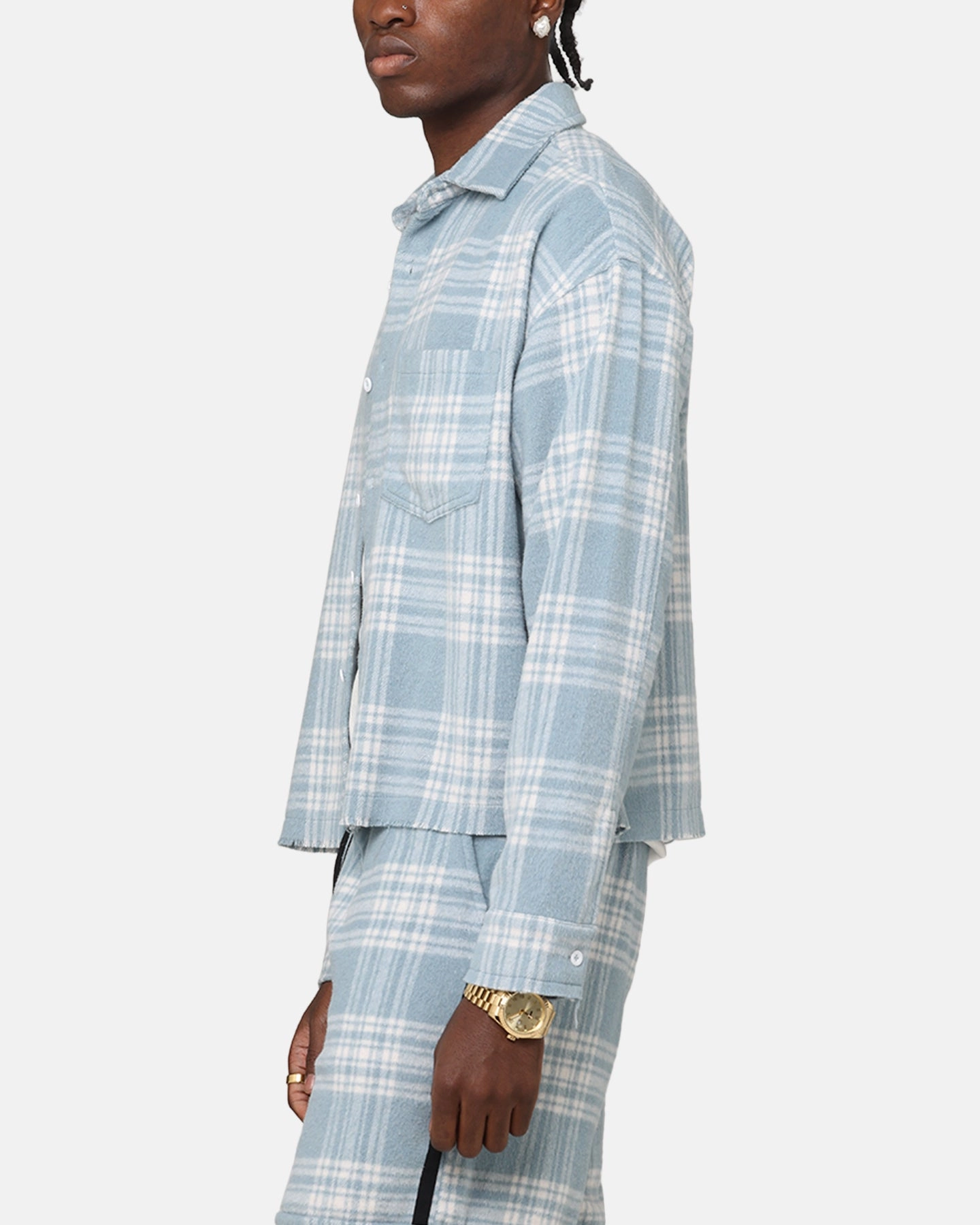 XXIII Plaid Long Sleeve Overshirt Blue Youthful Style