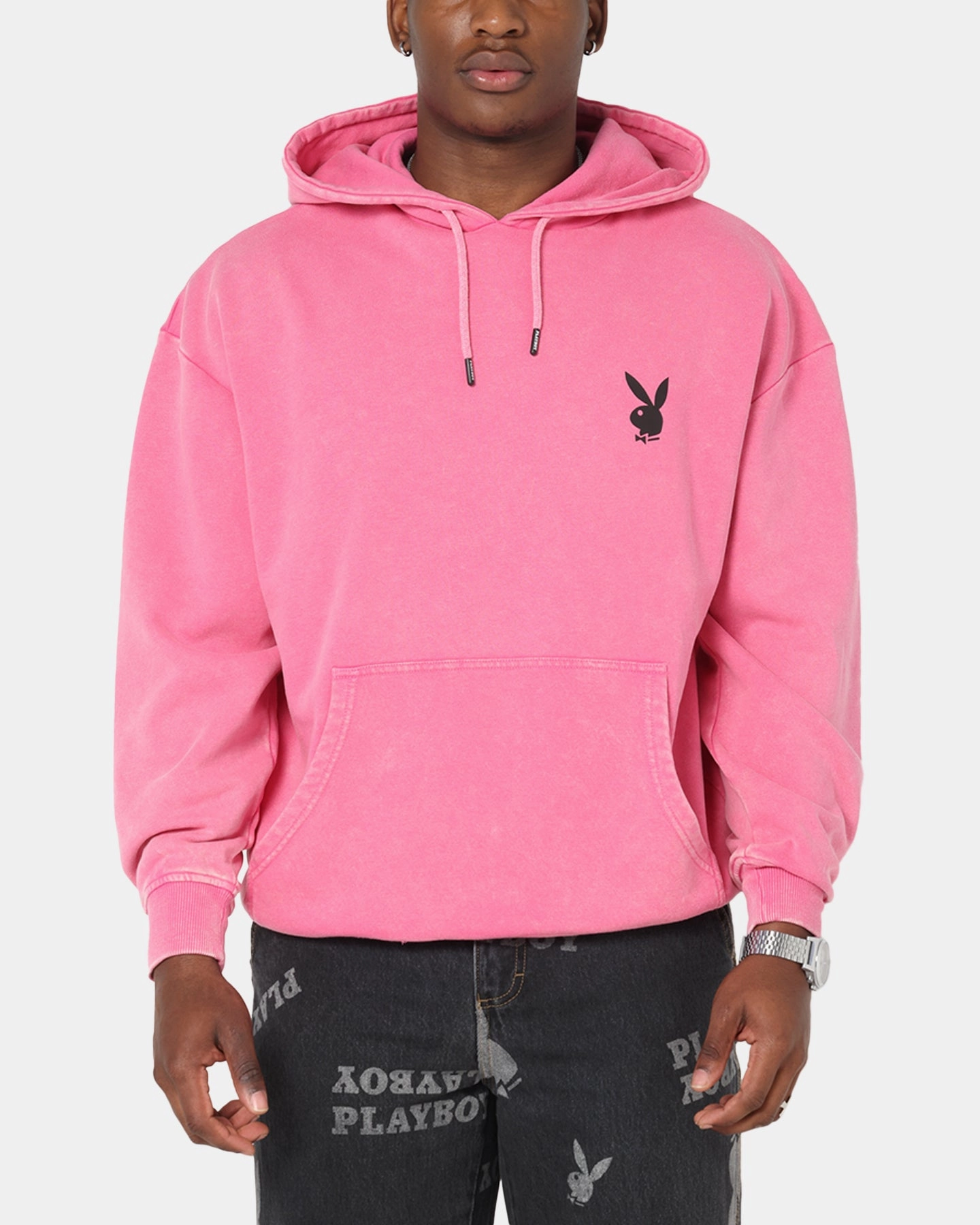Seamless construction Playboy Stack Washed Hoodie Washed Raspberry