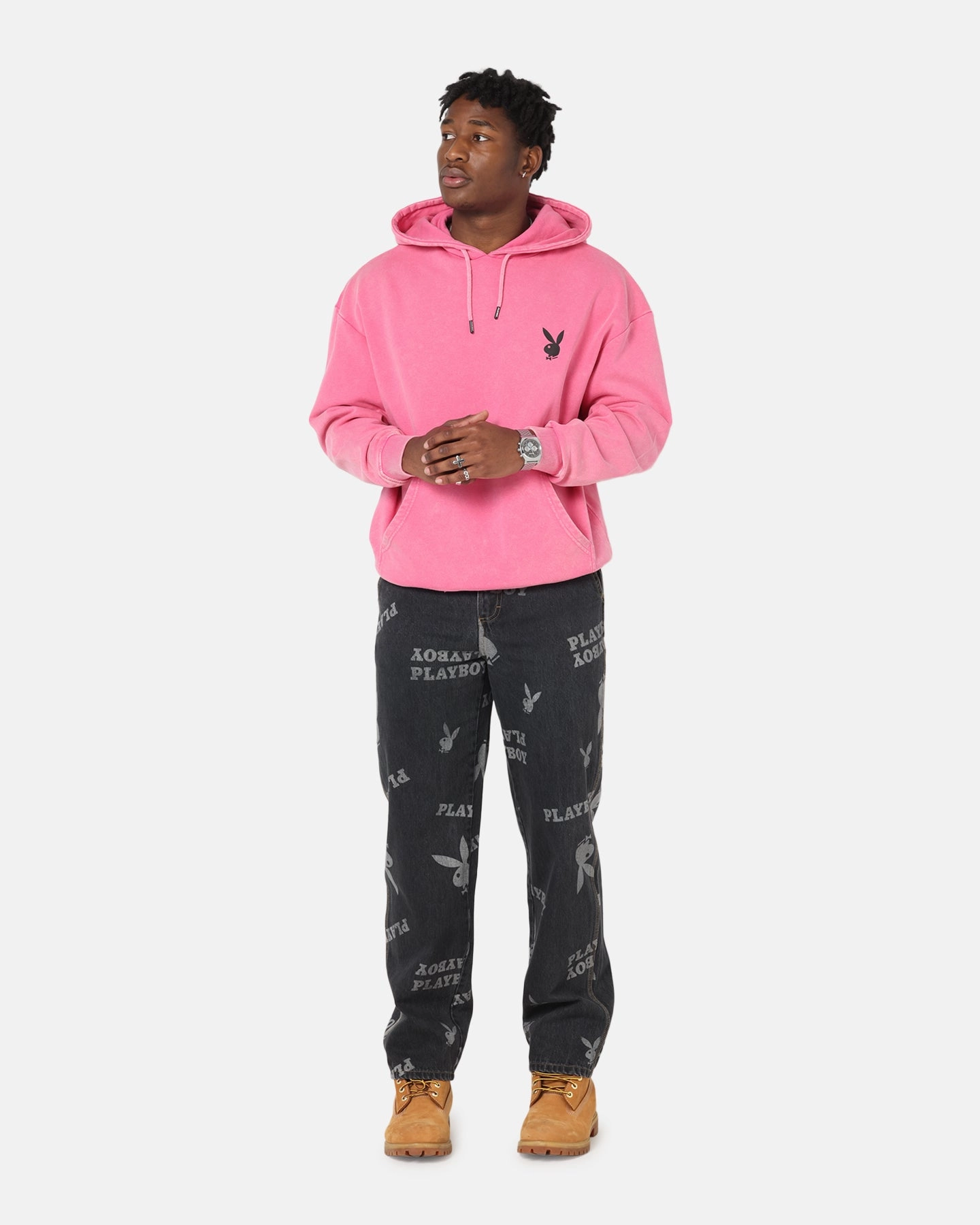 Playboy Stack Washed Hoodie Washed Raspberry manned offensive role