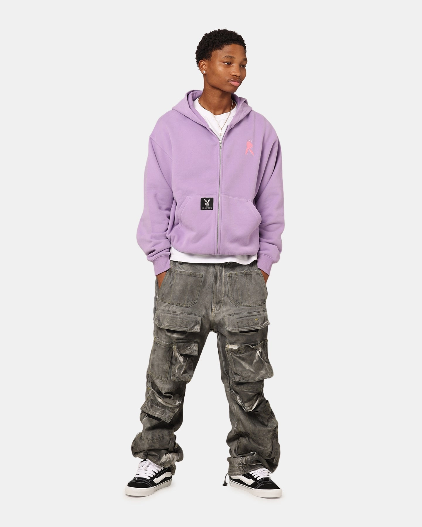 Playboy By Culture Kings Roughboy Full Zip Hoodie Purple Street Function Sporty Look