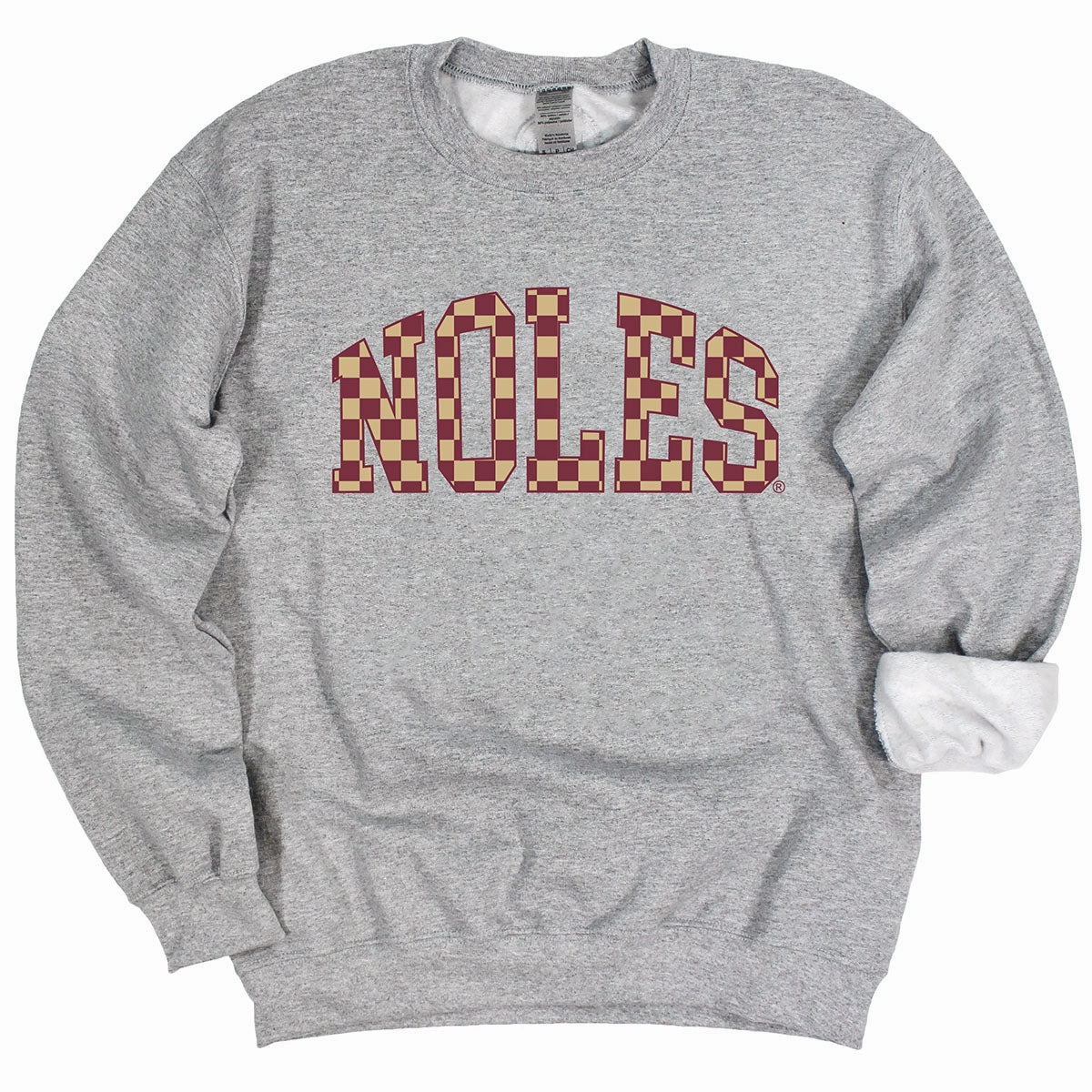 easy move Mining - capable Capri Designs Women's Checkered Noles Design Crew Fleece - Grey
