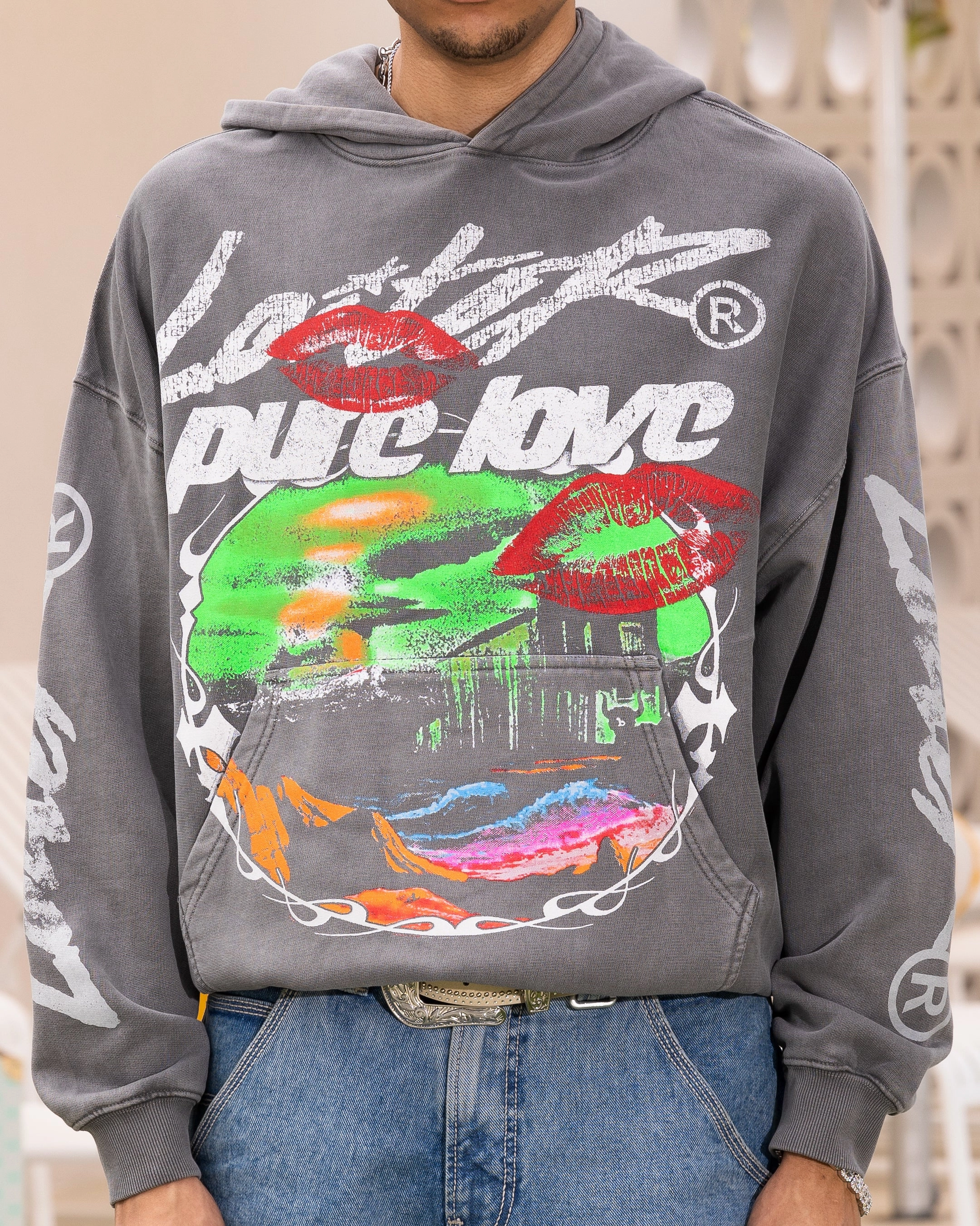Loiter Pure Love Vintage Hoodie Charcoal warm material Reinforced Stress Points