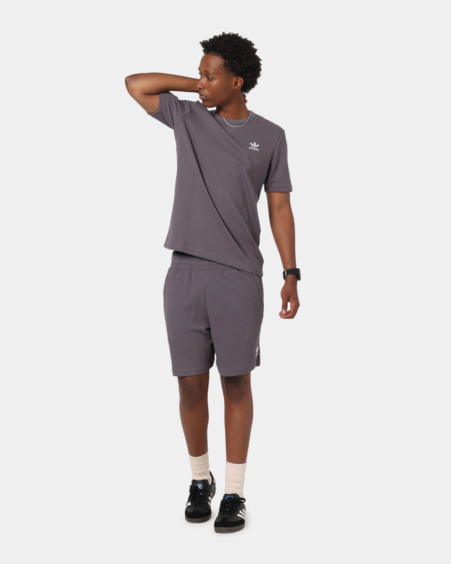 Adidas Trefoil Essentials Waffle T-Shirt Grey Strata Comfort Design