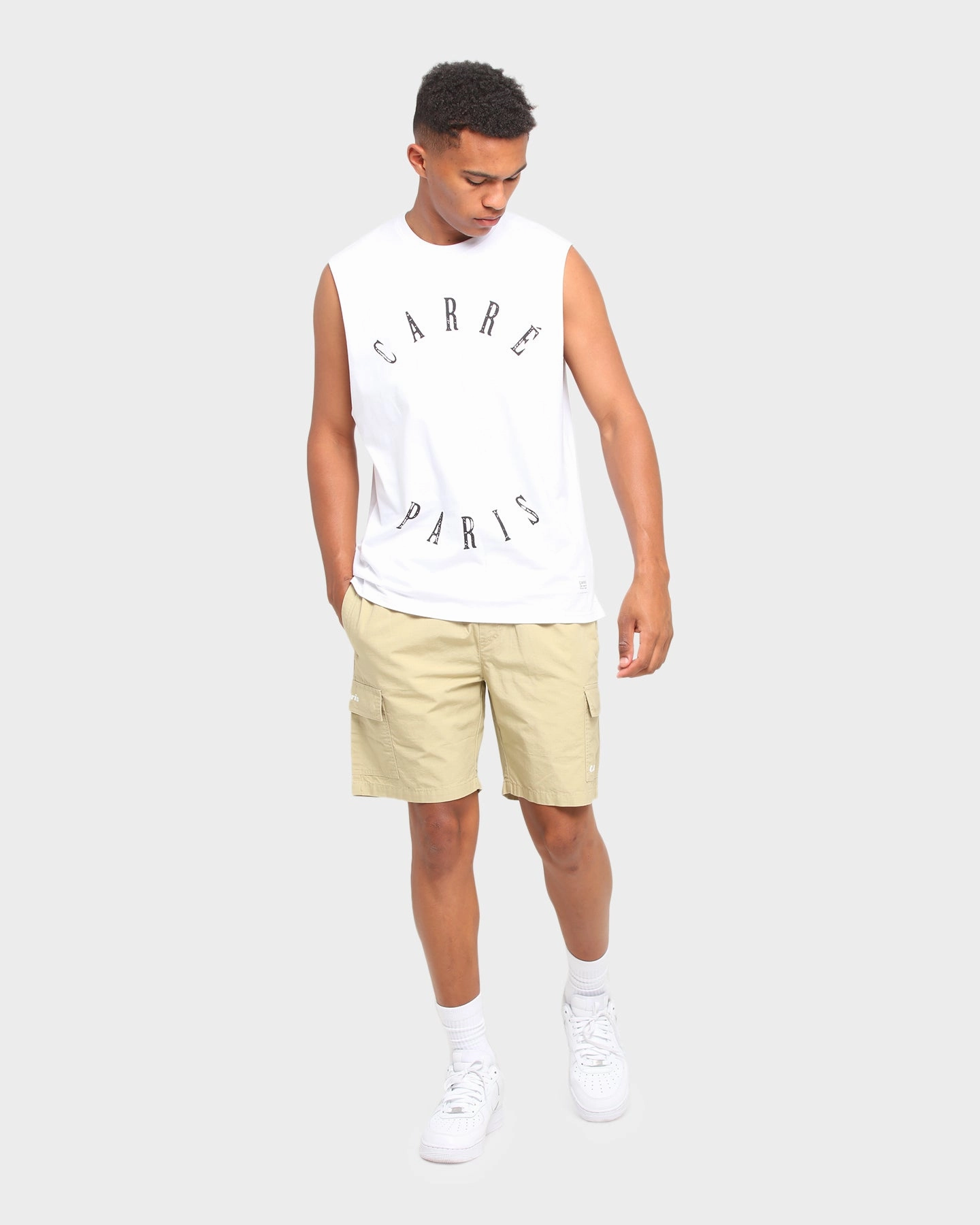 contrast Reinforced Neckline Carr?? Autour Muscle T-Shirt White