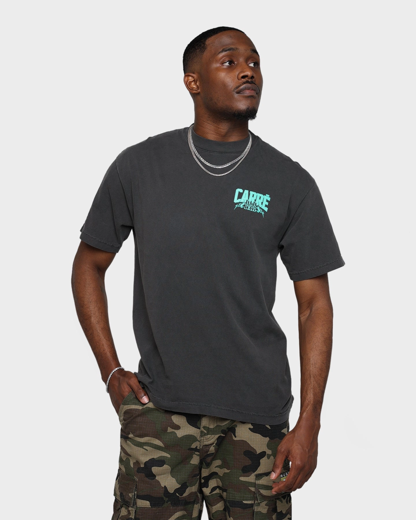 Sporty Layer Retro Style Carr?? Banner Vintage T-Shirt Washed Black