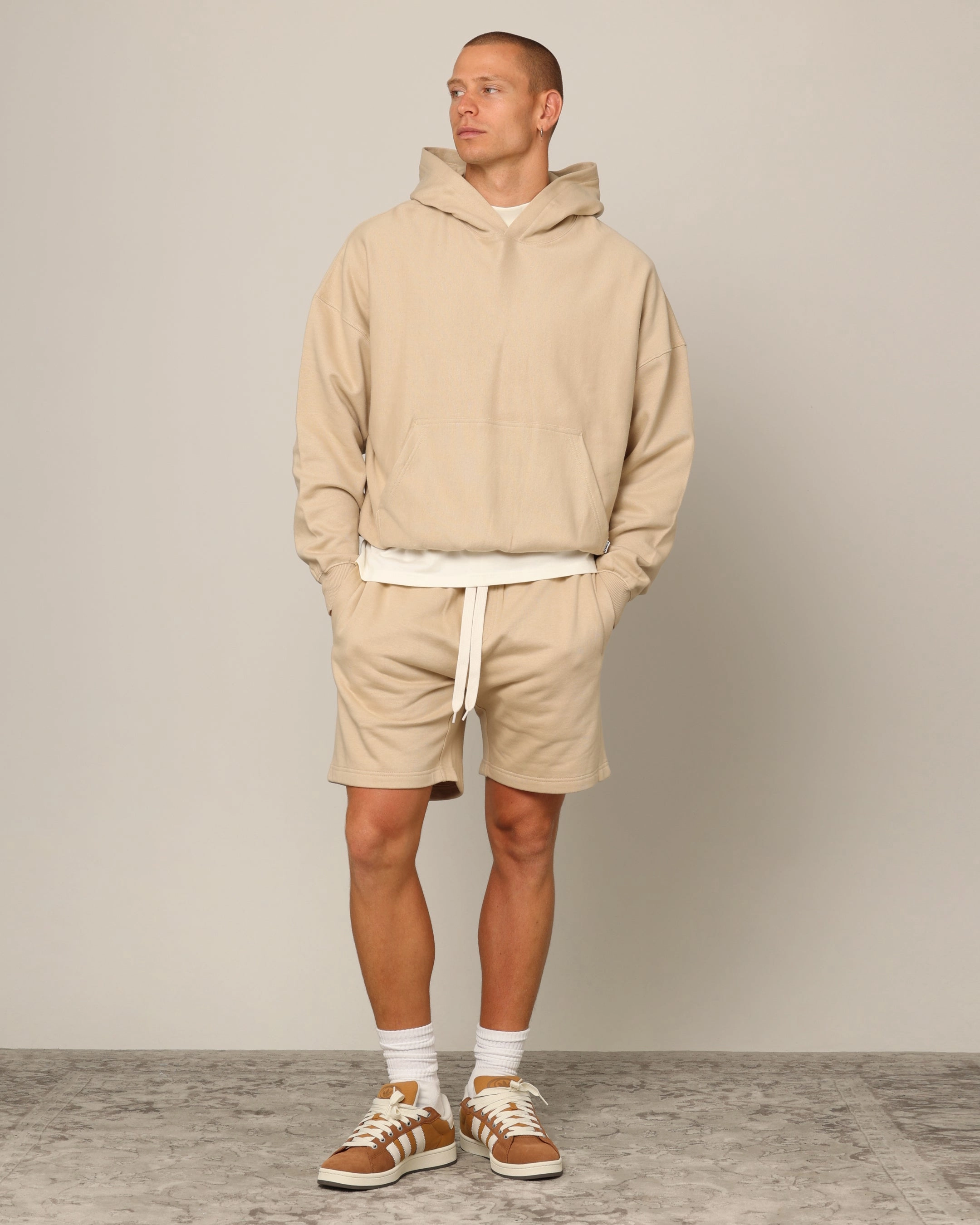 Stretchable Material Light Reflective Trim Carr?? Blanc Classic Sweat Shorts Stone