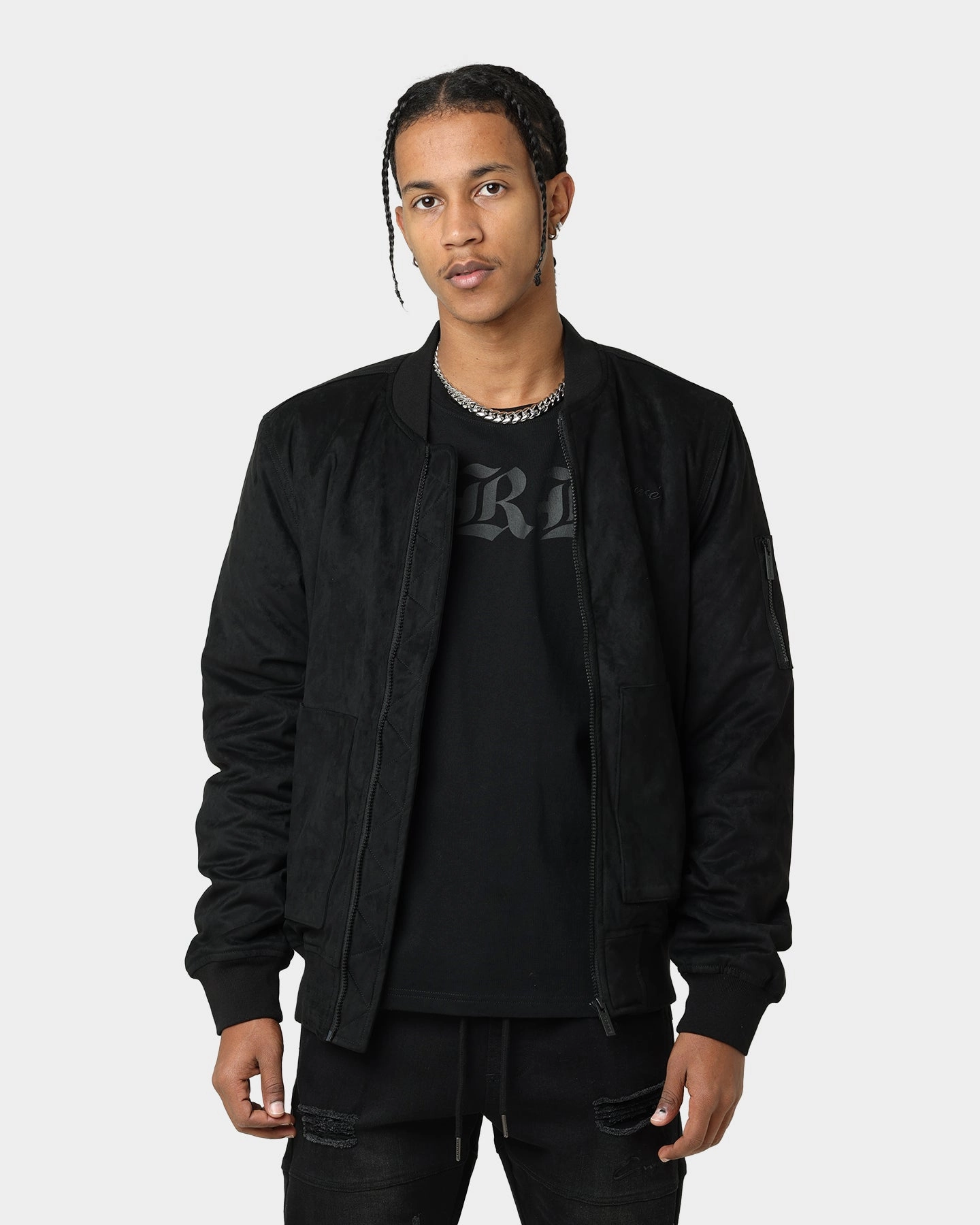 Ribbed Knit Cuffs Carr?? C-89 Suede Bomber Jacket Black
