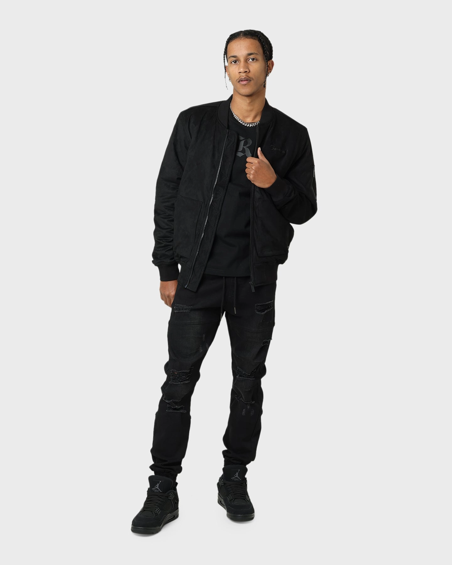 afternoon Double Stitched Construction Carr?? C-89 Suede Bomber Jacket Black