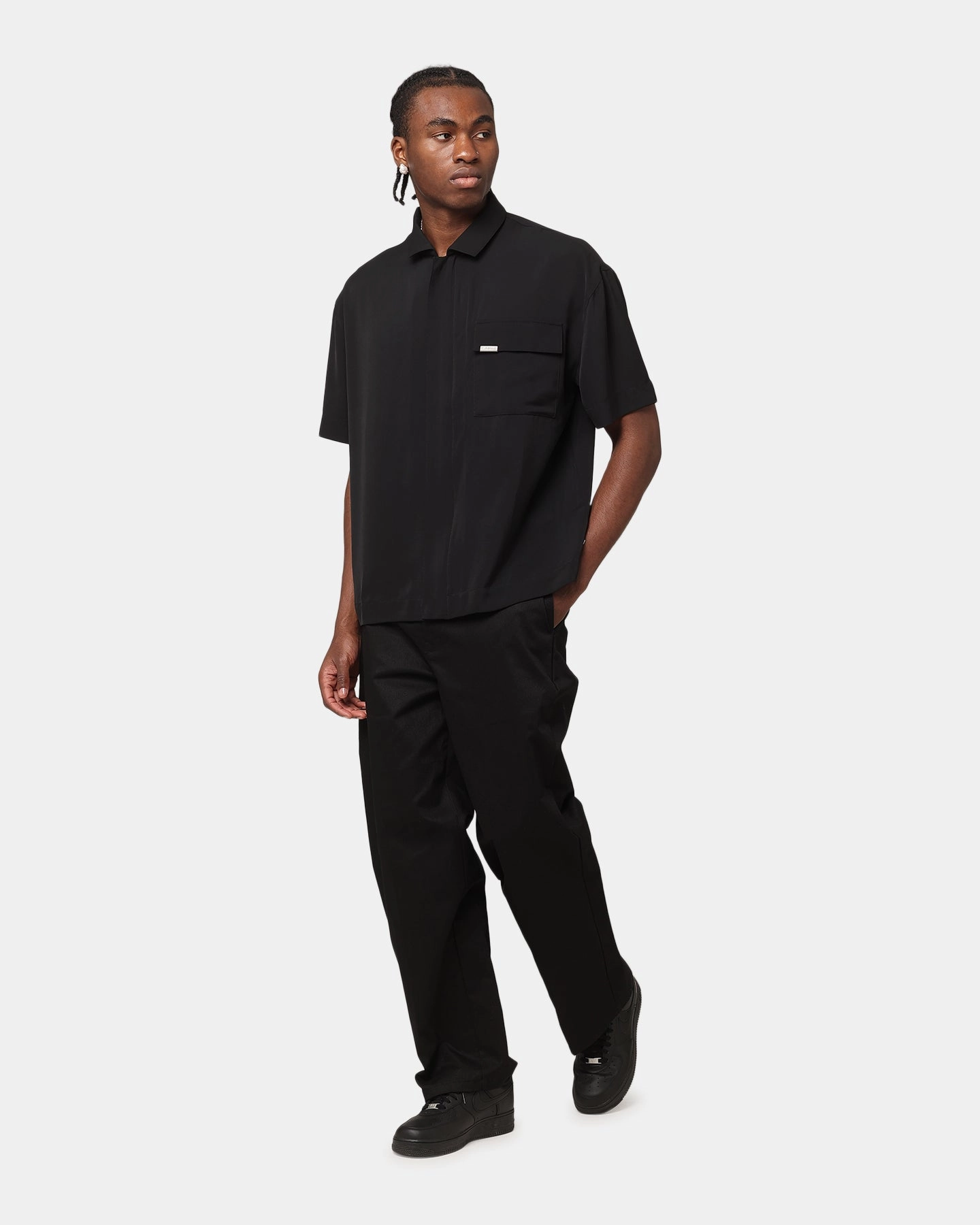 Contemporary Style Carr?? Exceptional Pocket Oversized Shirt Black