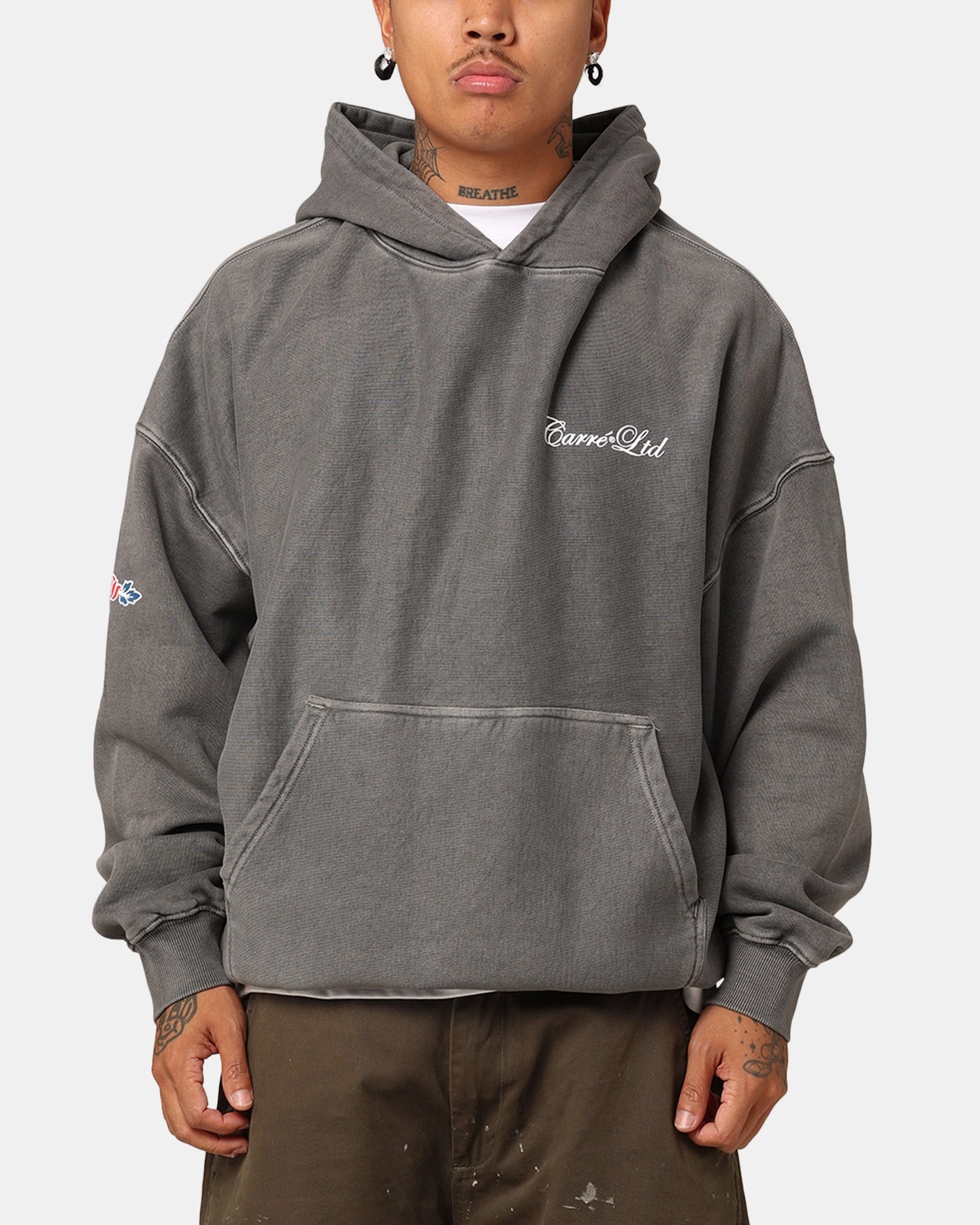 Carr?? Rosebud Oversized Hoodie Washed Charcoal motorcycle