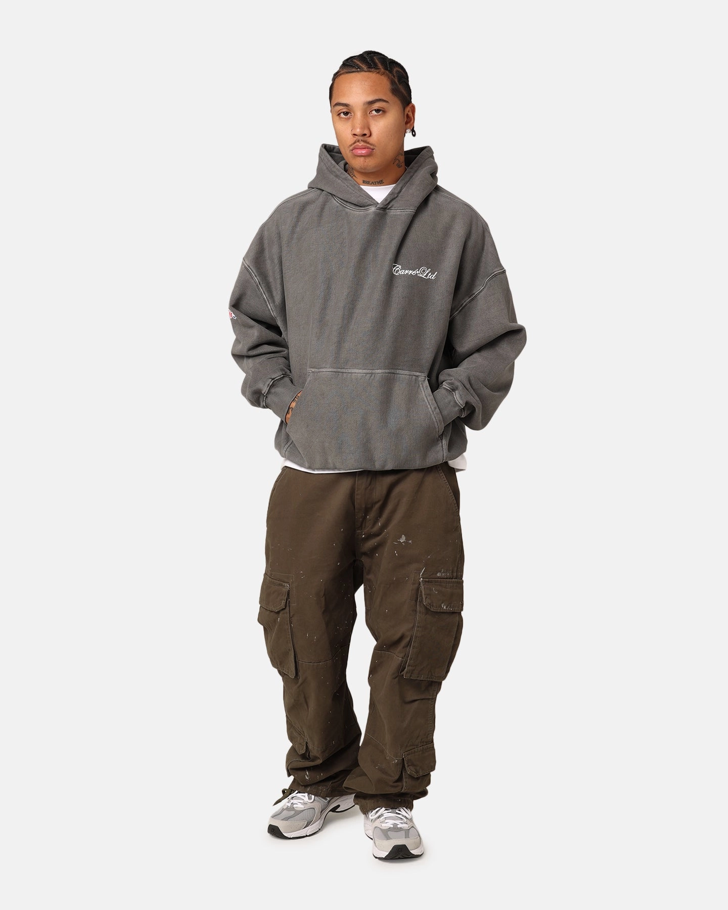 Perforated Underarm Vents Modern Utility Carr?? Rosebud Oversized Hoodie Washed Charcoal