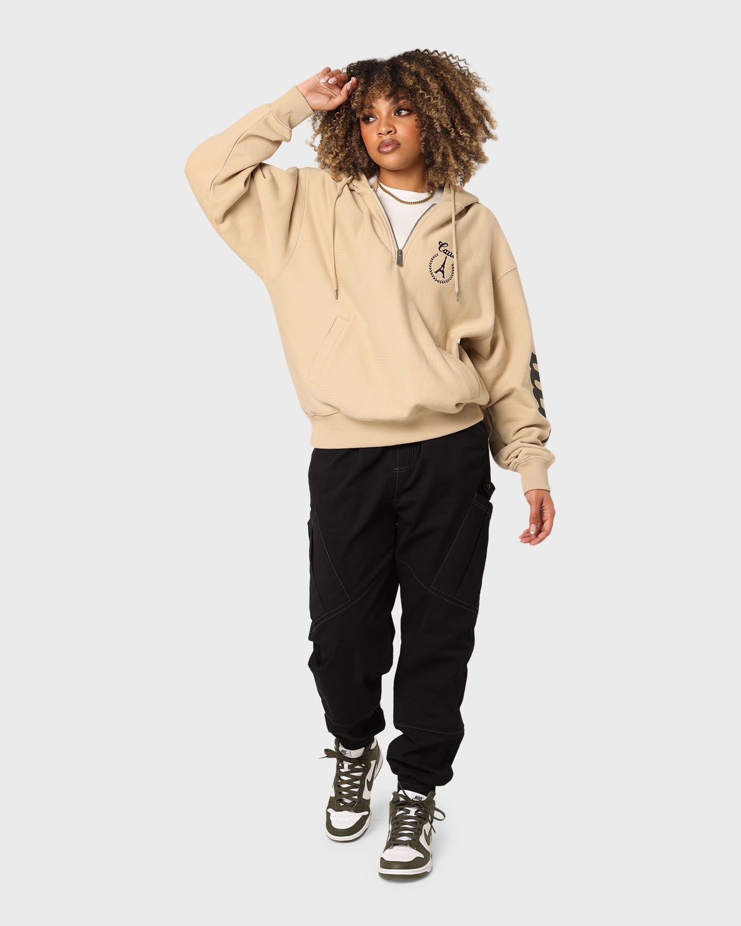 YKK Zipper Quality Layered construction Carr?? Royale Quarter Zip Hoodie Stone