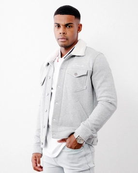 mid-length Carr?? Script Sherpa Fleece Jacket Grey Marle