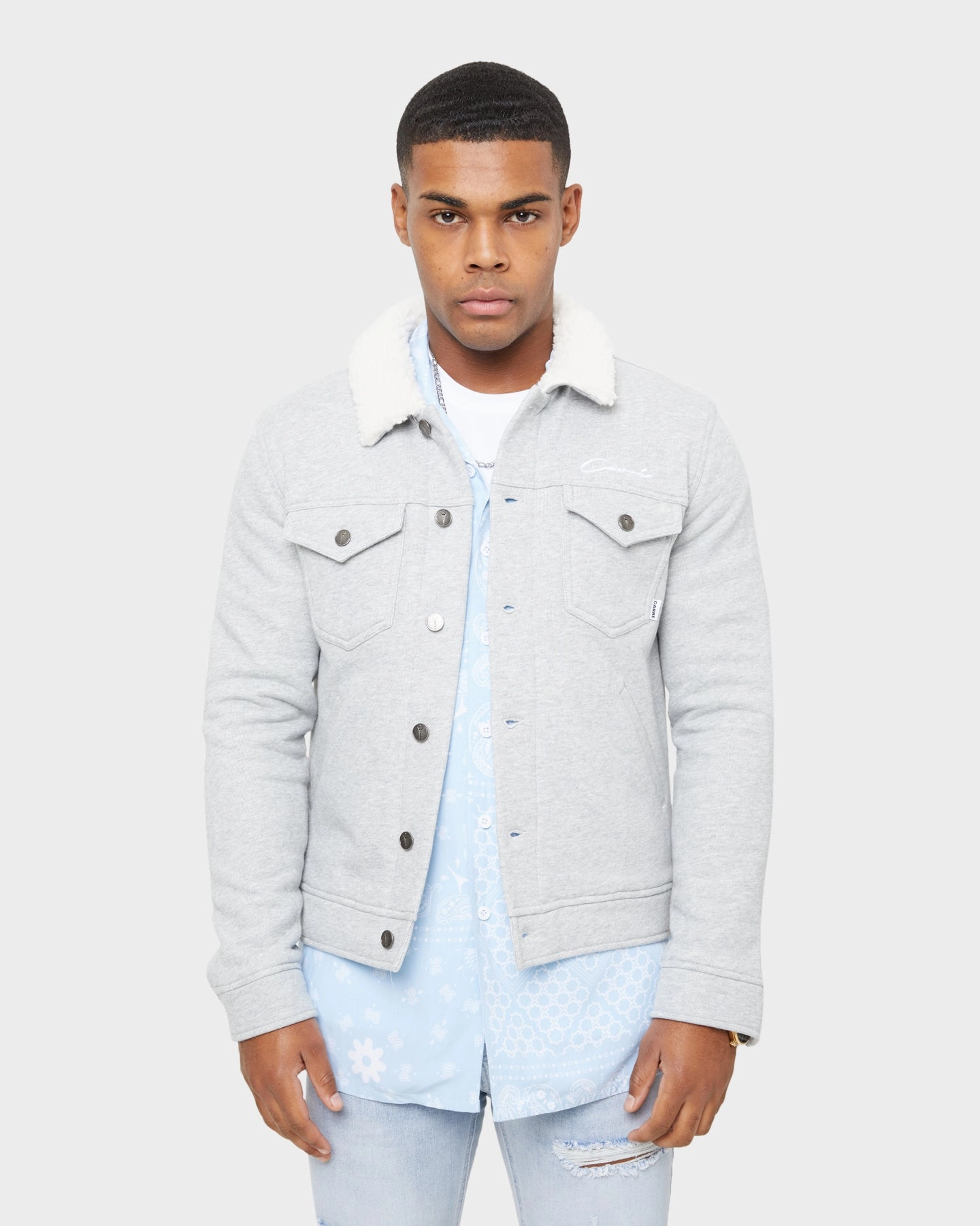 Hold Beauty Carr?? Script Sherpa Fleece Jacket Grey Marle