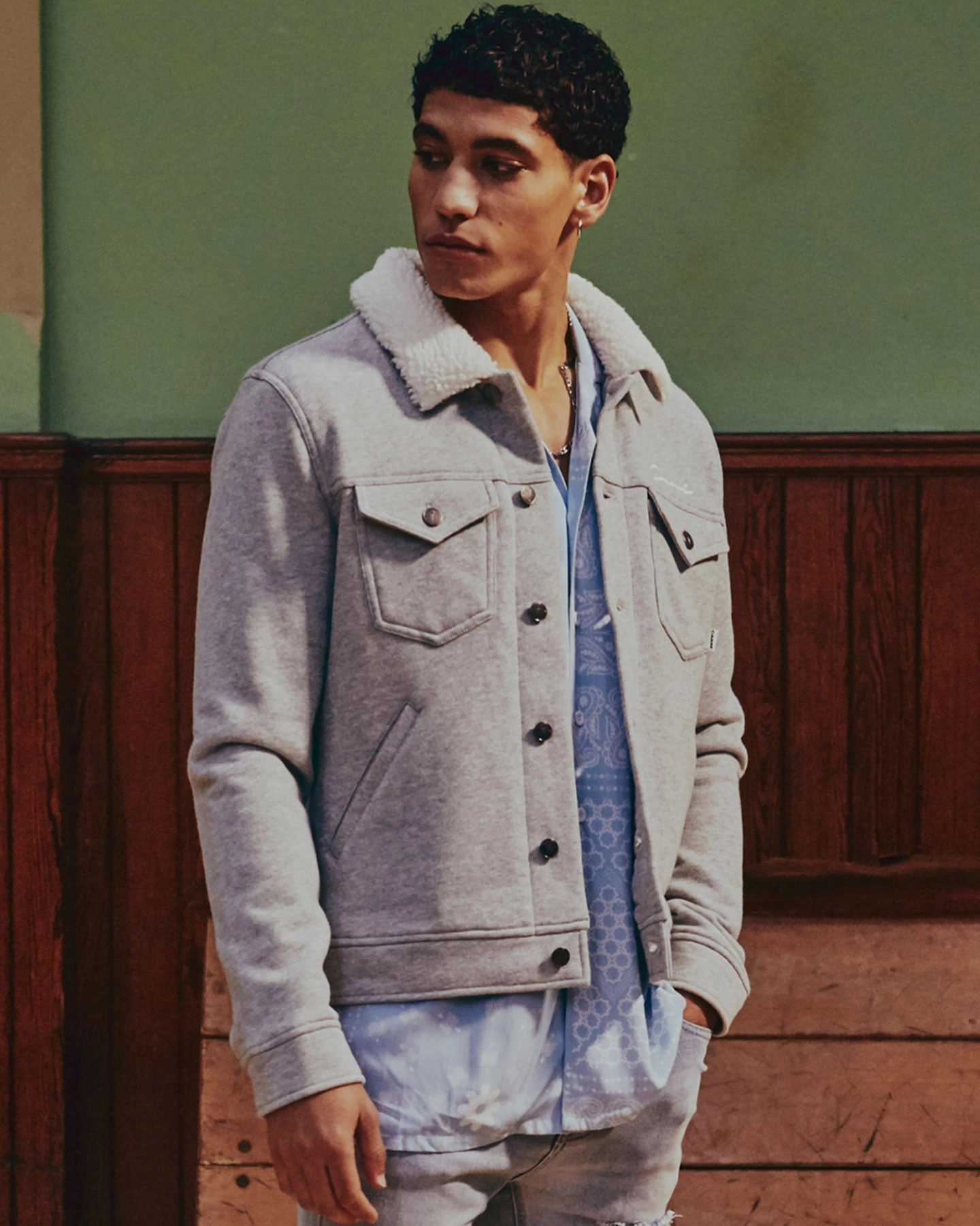 High - end Carr?? Script Sherpa Fleece Jacket Grey Marle
