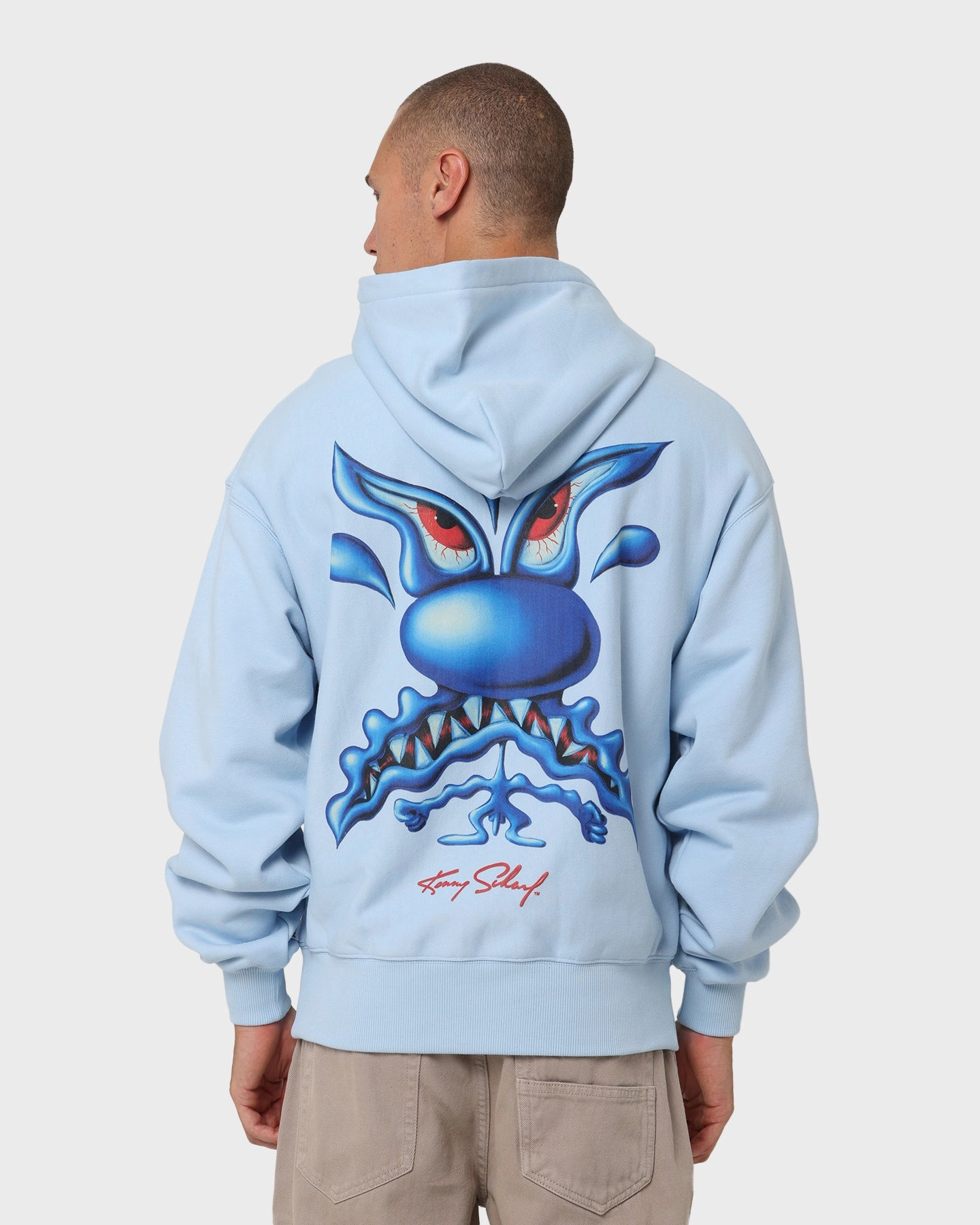 Minimalist Aesthetic Carr?? X Kenny Scharf Meanie Oversized Hoodie Light Blue