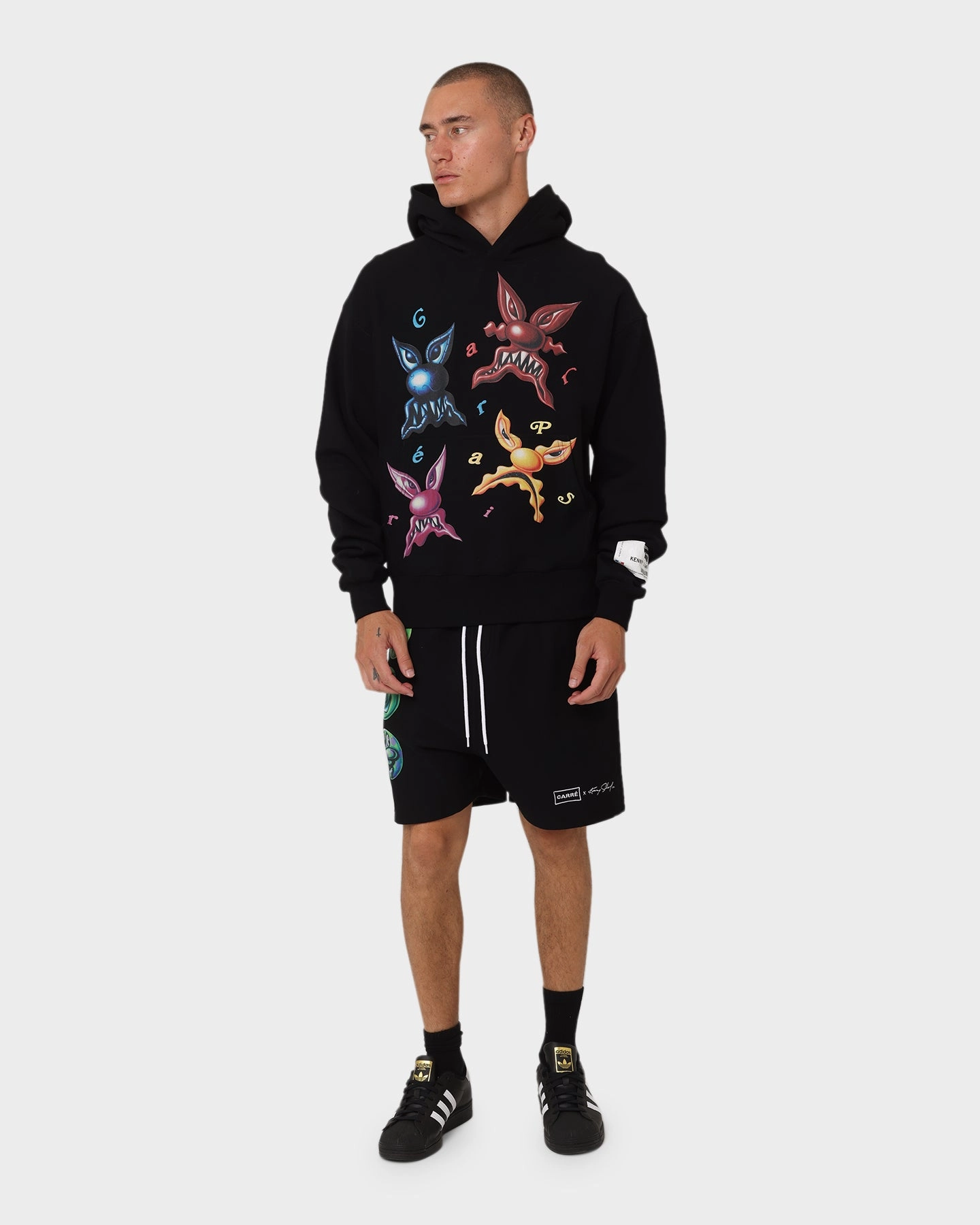 Carr?? X Kenny Scharf Multi Face Sweat Shorts Black Fresh Look