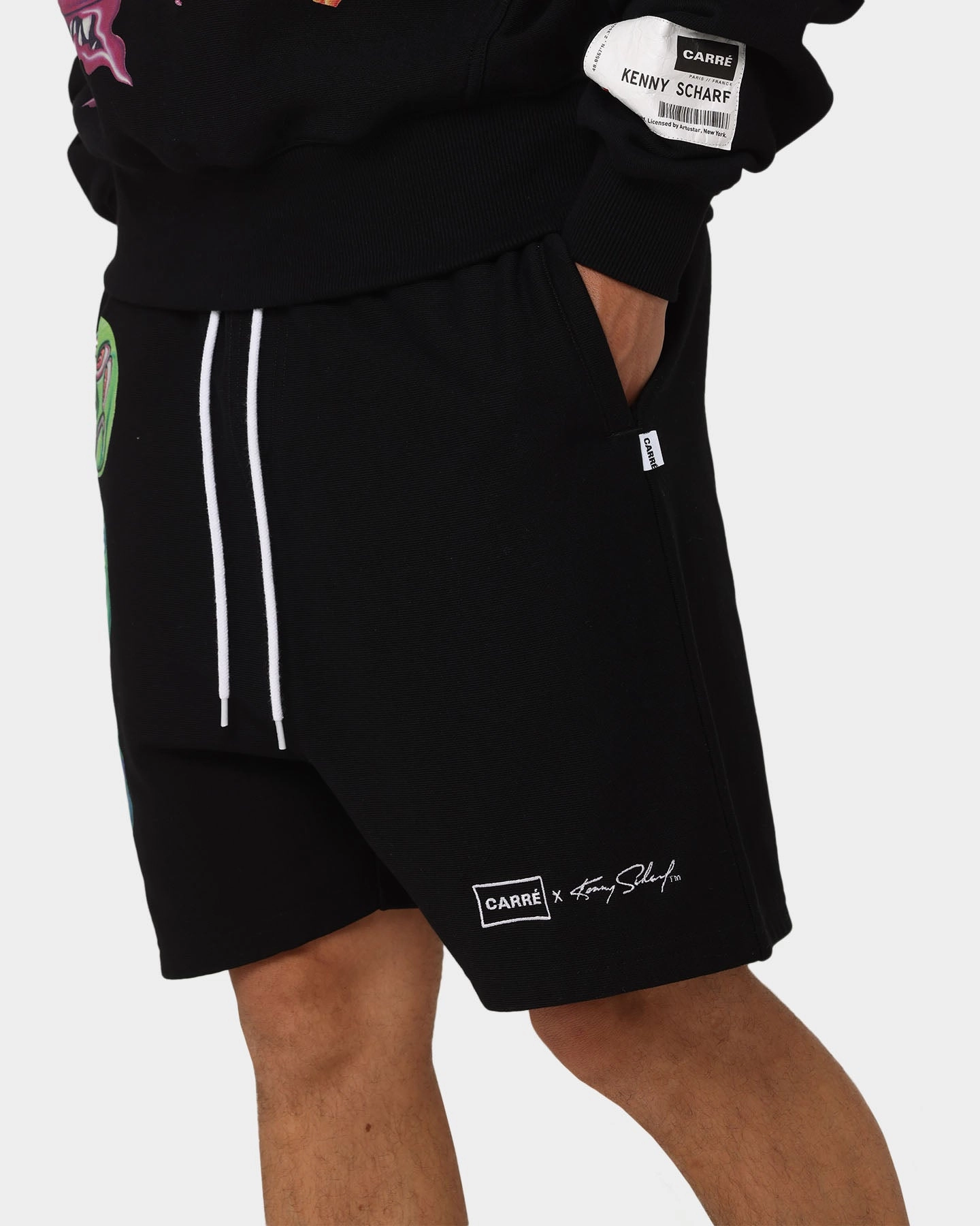 Carr?? X Kenny Scharf Multi Face Sweat Shorts Black Anniversary Gift Contoured Cuff Design