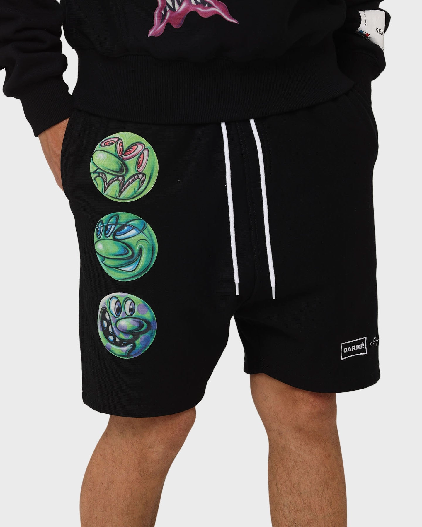 Quick Access Pockets Reinforced Hems Carr?? X Kenny Scharf Multi Face Sweat Shorts Black