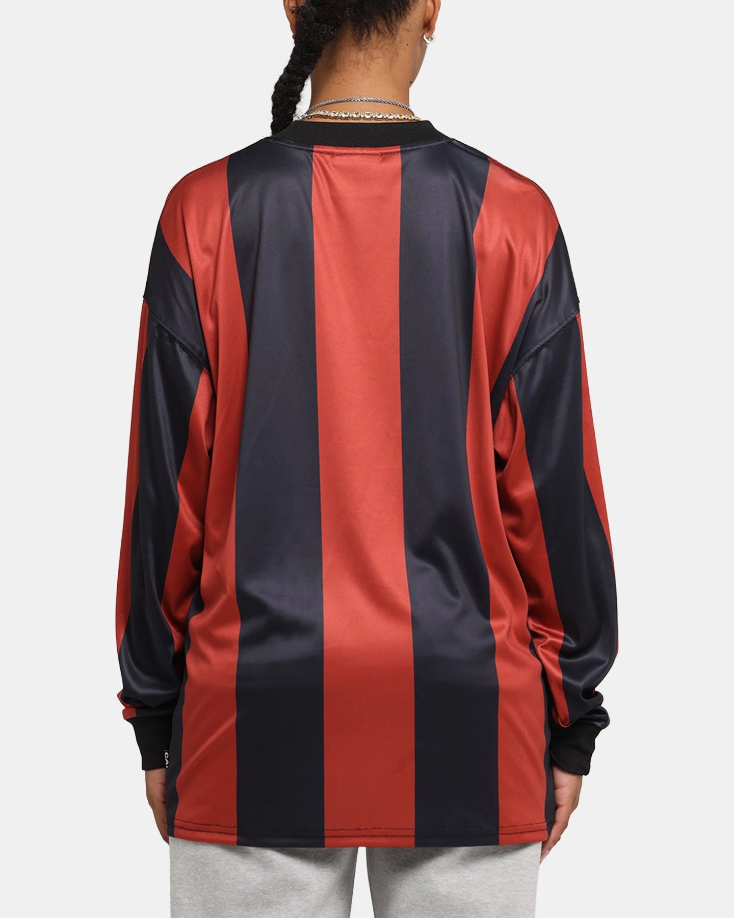 Layered Neckline Chic Comfort Style Carre Academy Oversized Long Sleeve T-Shirt Red/Black