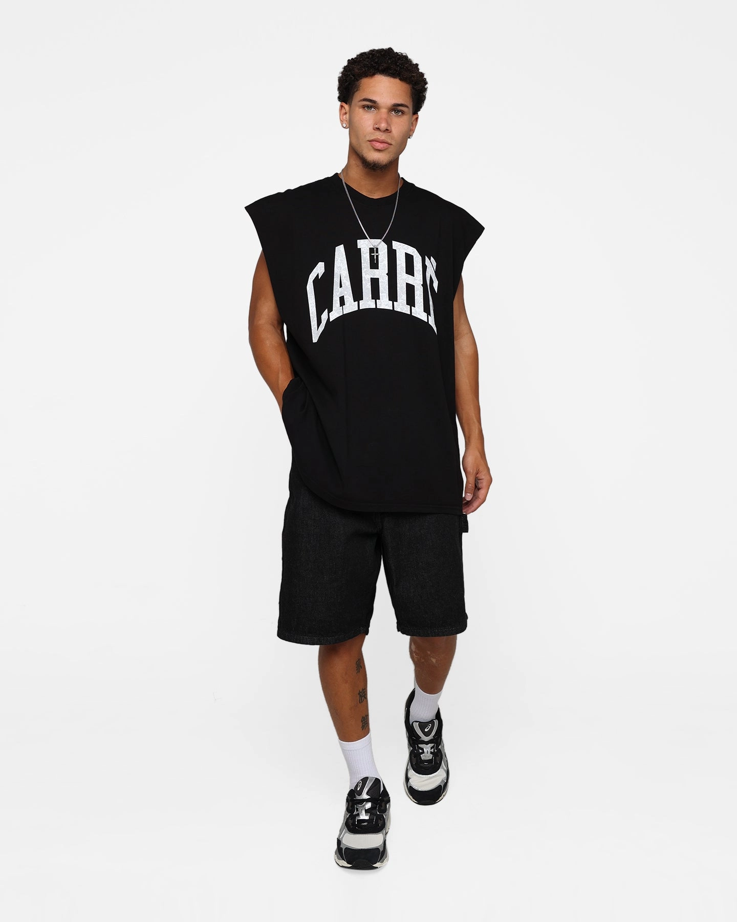 Printed design Premium Cotton Carre Arch Muscle T-Shirt Black