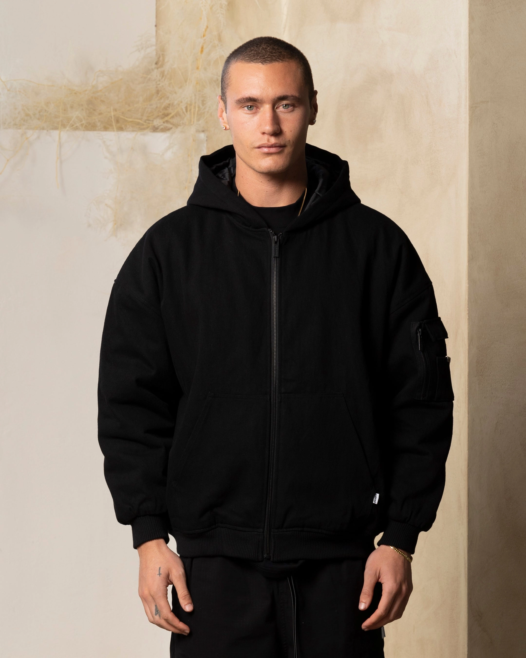 Seamless Edging Carre Arch Work Bomber Jacket Washed Black