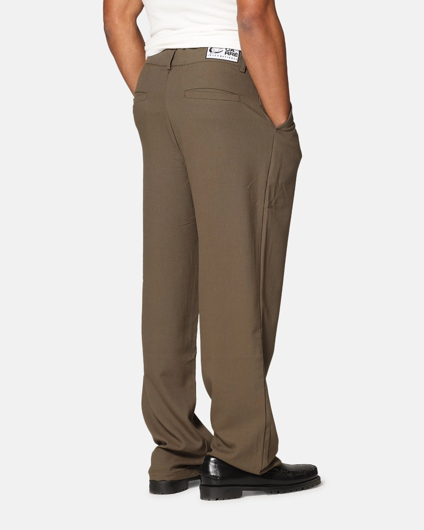 Relaxed Waist Carre Atlas Wide Leg Pants Khaki