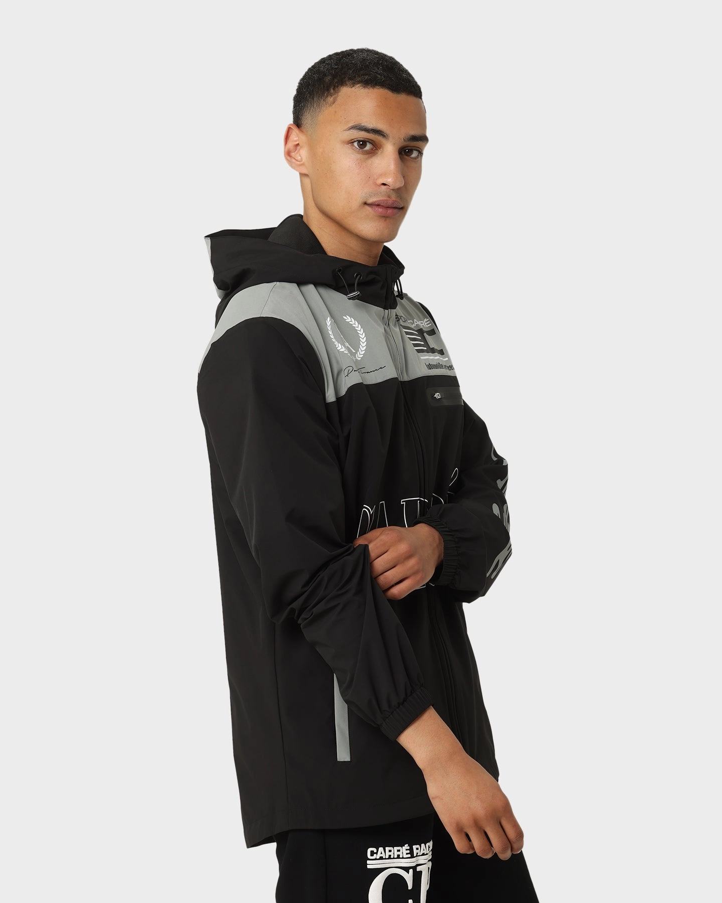 Hooded Version Carre Automobile Motion Windbreaker Jacket Black