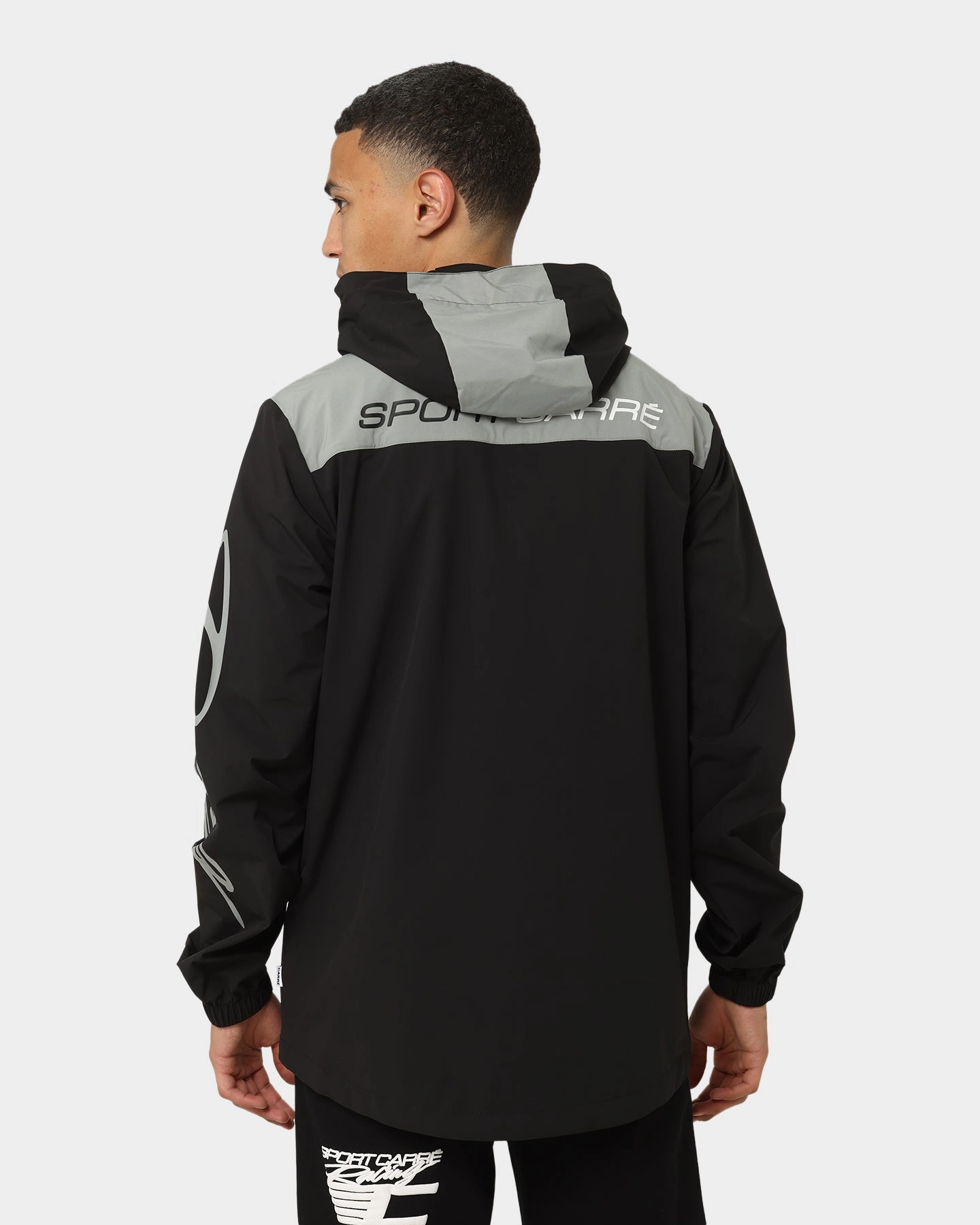 Reinforced Seams Carre Automobile Motion Windbreaker Jacket Black