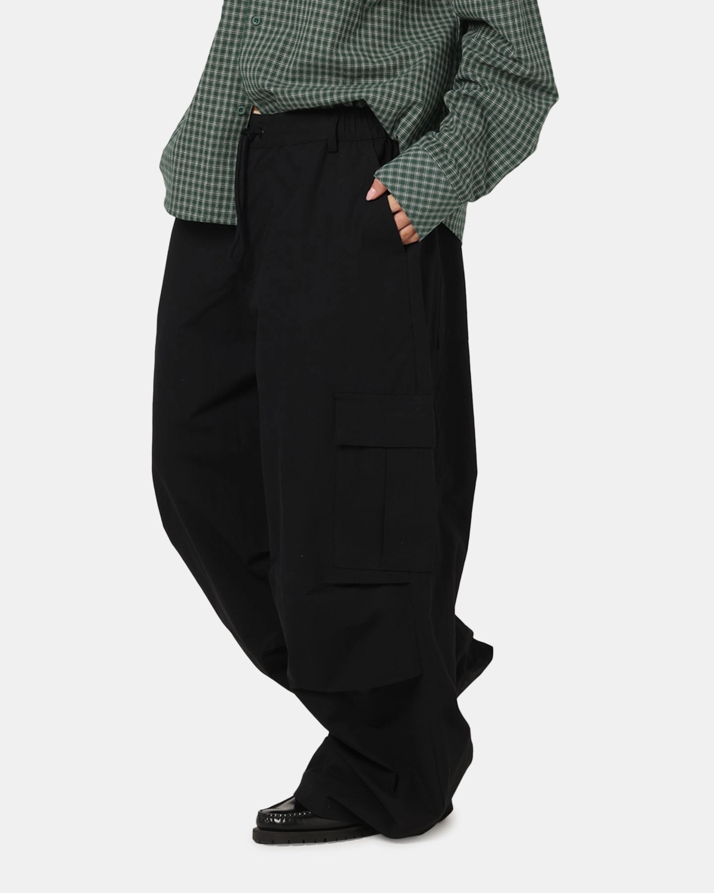 FourWayStretch Twill Weave Texture Carre Baggy Cargo Pants Black