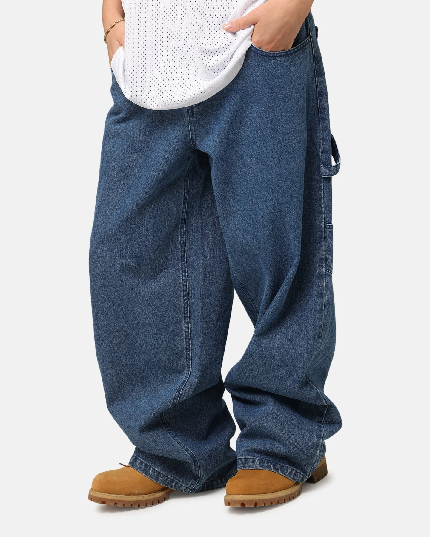 Carre Baggy Carpenter Jeans Mid Blue Denim Relaxed Look Barrel Leg Construction