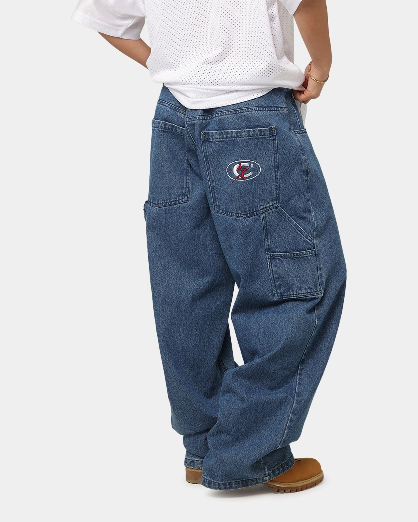 Carre Baggy Carpenter Jeans Mid Blue Denim Basic Outfit Shopping Day Street Fashion Textured