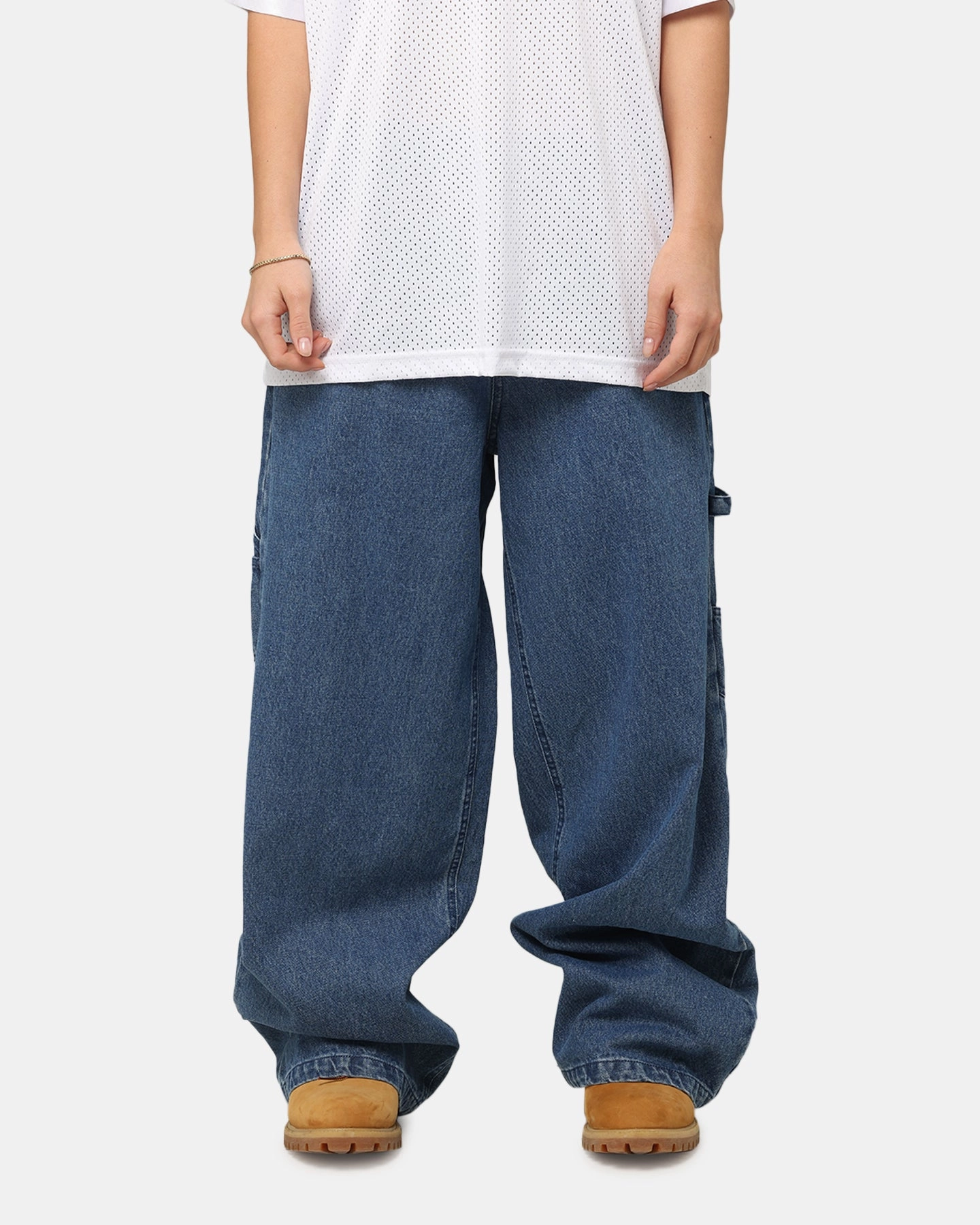 Carre Baggy Carpenter Jeans Mid Blue Denim Street Fashion Casual Winter Warmth Smart Utility
