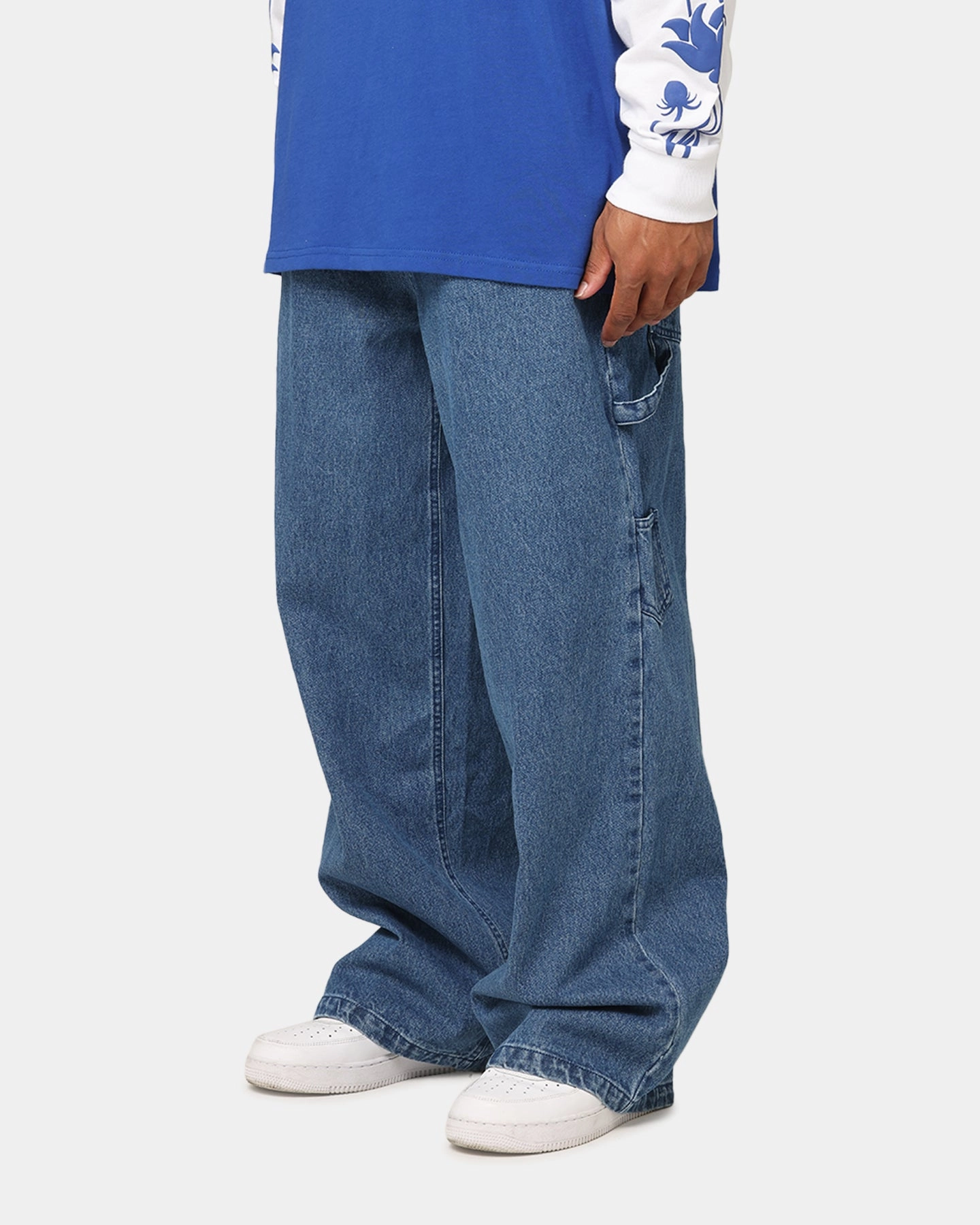 Affordable Autumn Days Breathable Carre Baggy Carpenter Jeans Mid Blue Denim
