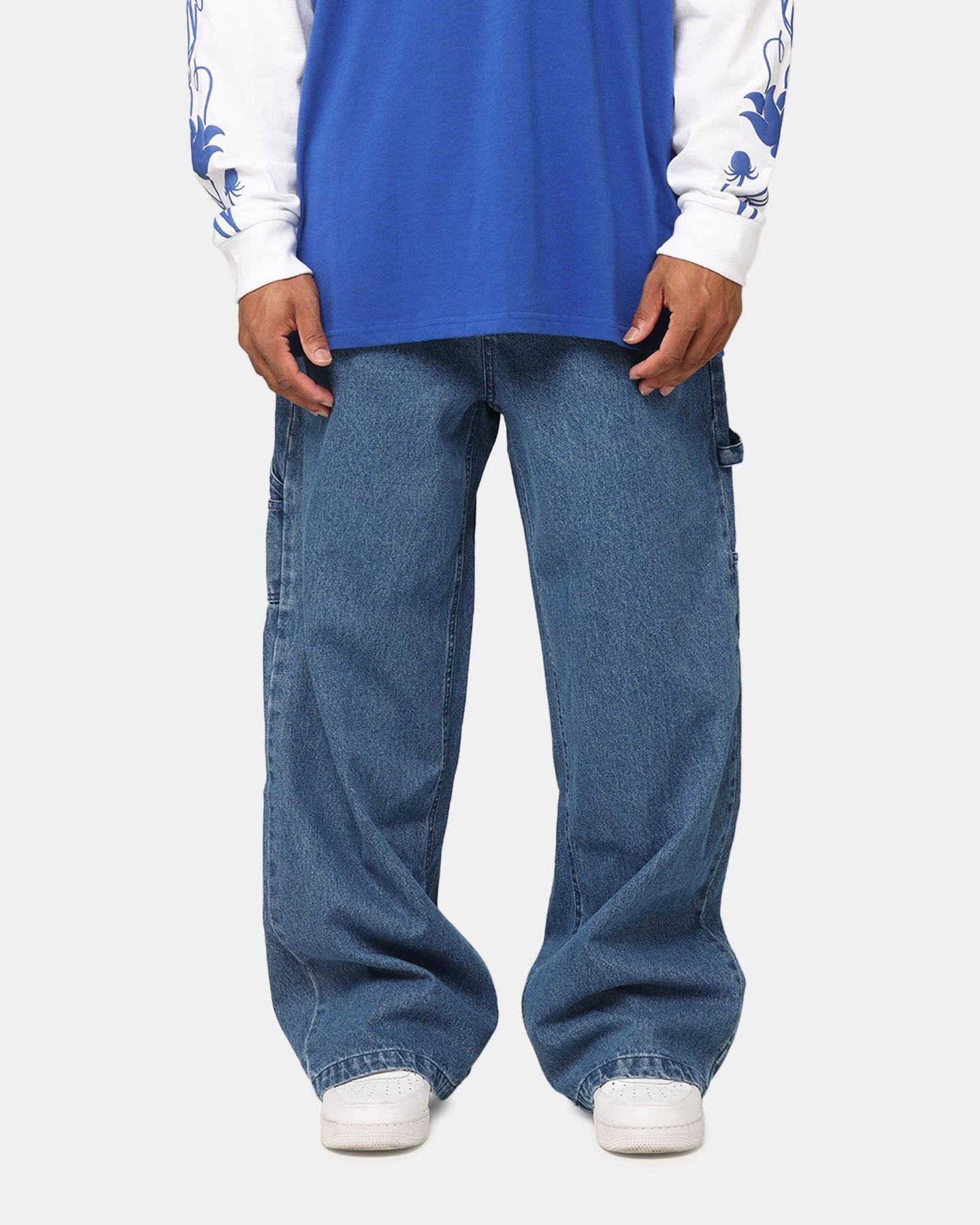 Sanded Seam Comfort Move With Ease Carre Baggy Carpenter Jeans Mid Blue Denim