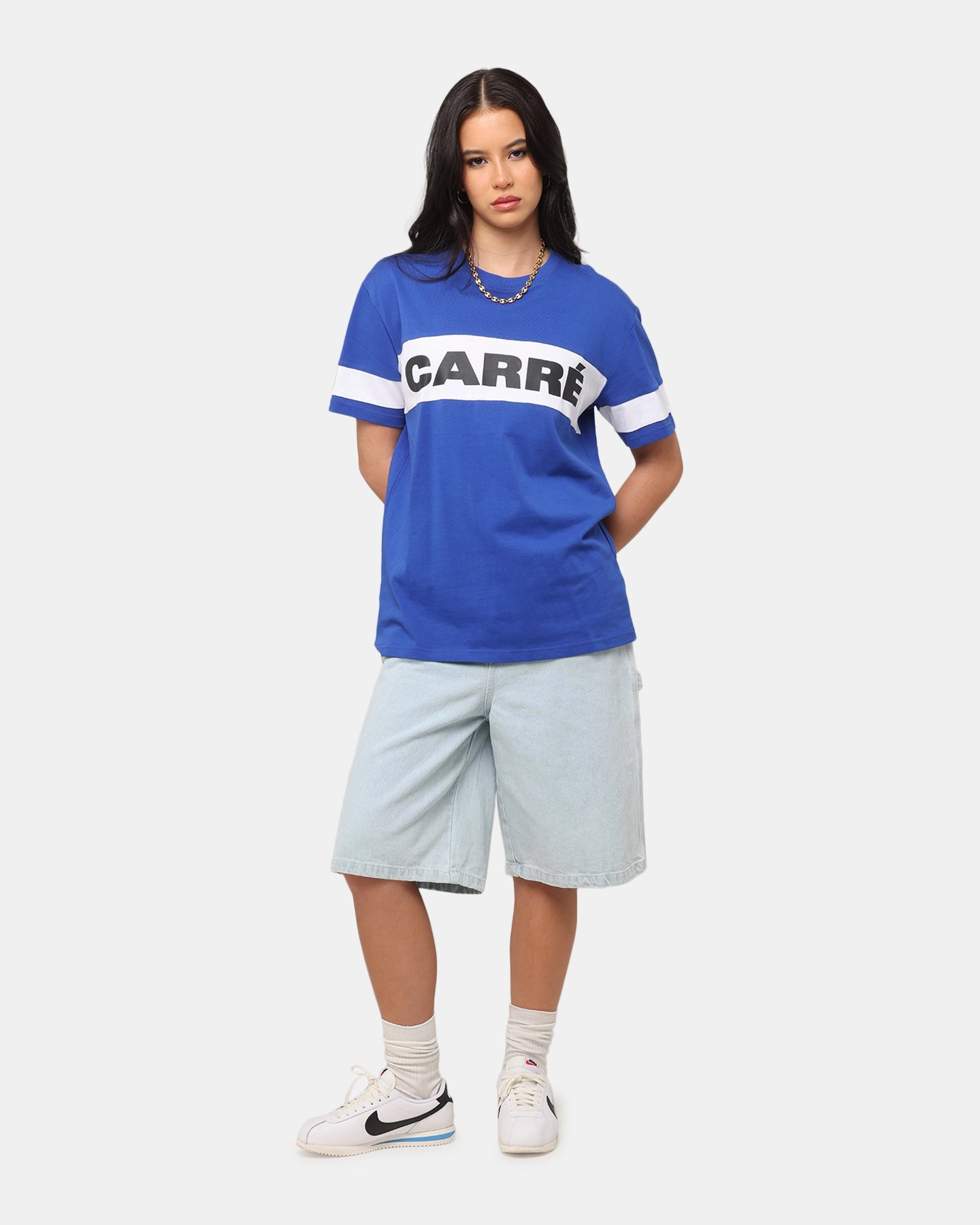 Layering Fashion light layering Carre Bars T-Shirt Royal/White