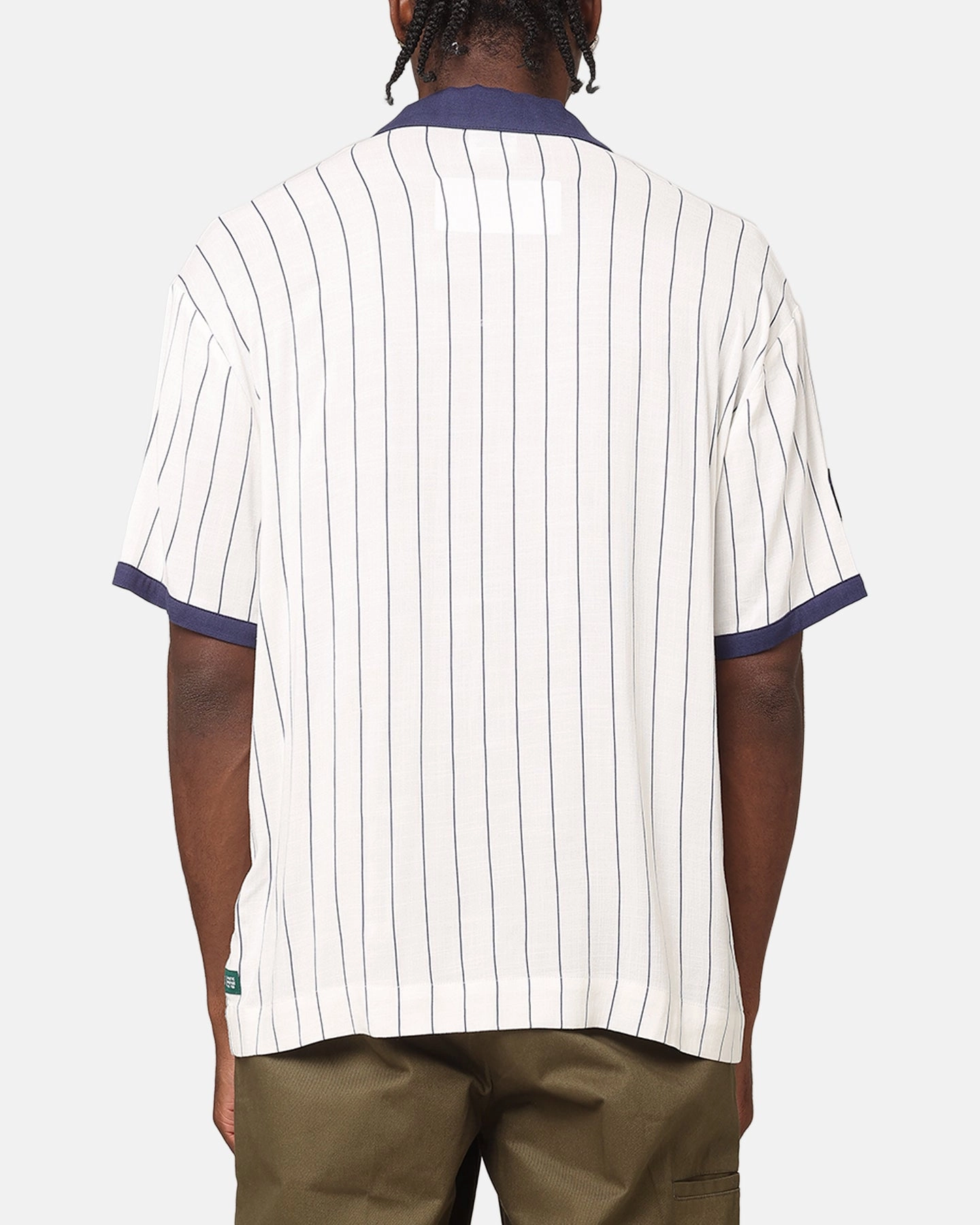 Layered Hemline Carre Base Short Sleeve Button Up Shirt Off White