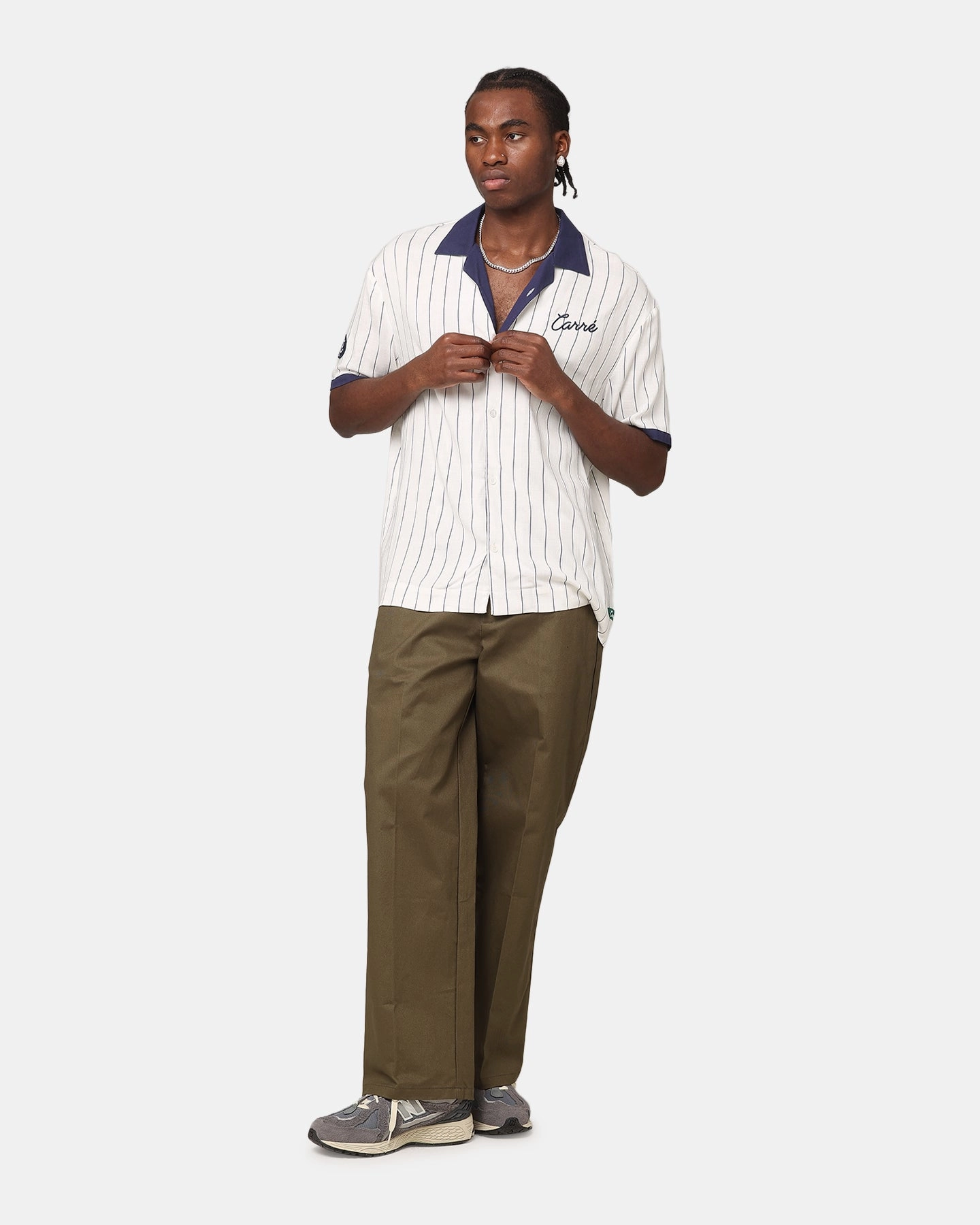 Chic Ensemble Carre Base Short Sleeve Button Up Shirt Off White
