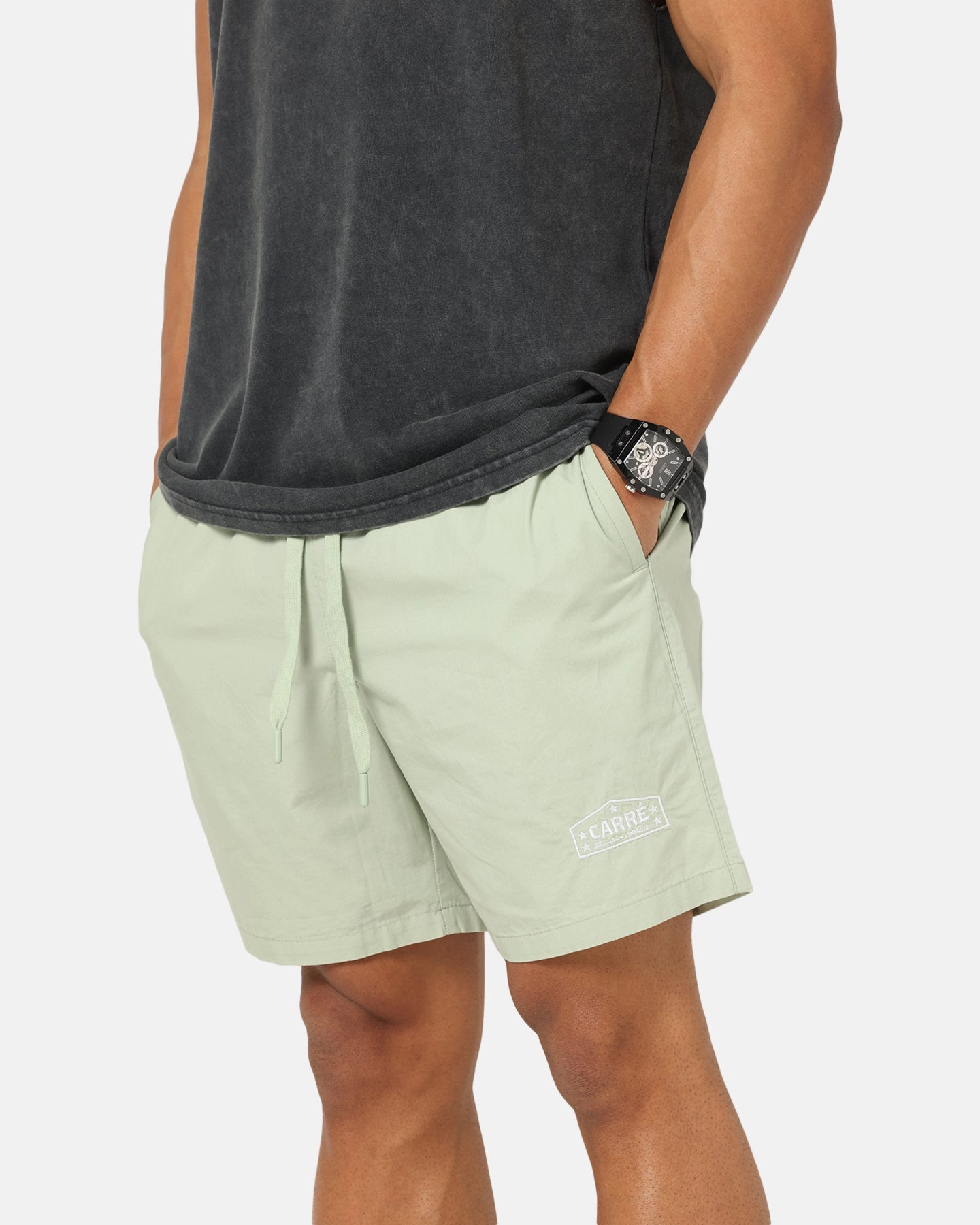 Carre Block Star Beach Shorts Sage Punk style Neutral Tones