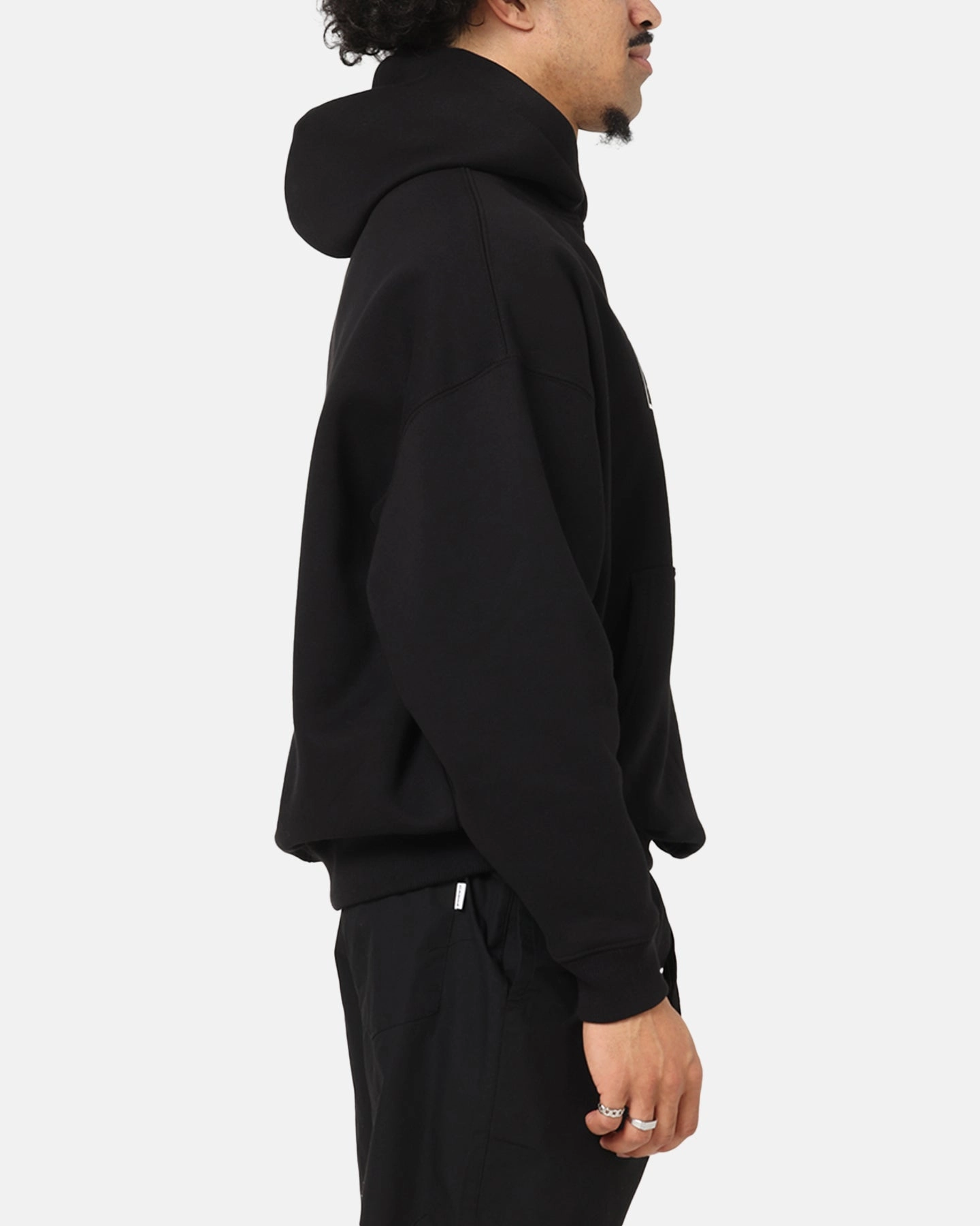Seamless Design Ribbed Cuffs Carre Block Star Hoodie Black